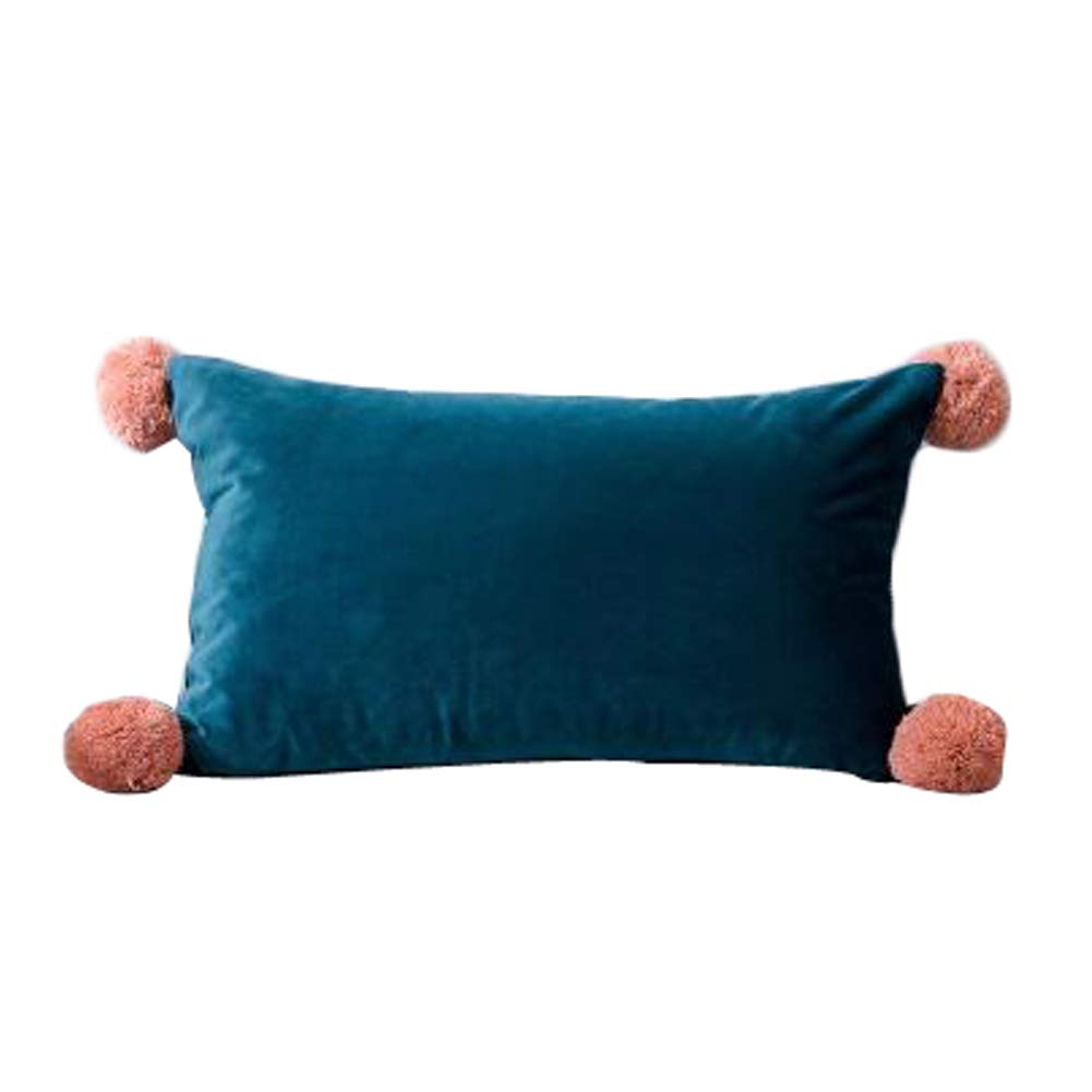 Decorative Waist Lumbar Throw Pillow for Couch & Bed - Square/Rectangle/Triangle Pom-pons Design with Included Insert (12x20inch, Green) - Perfect for Living Room, Bedroom & Home Decor