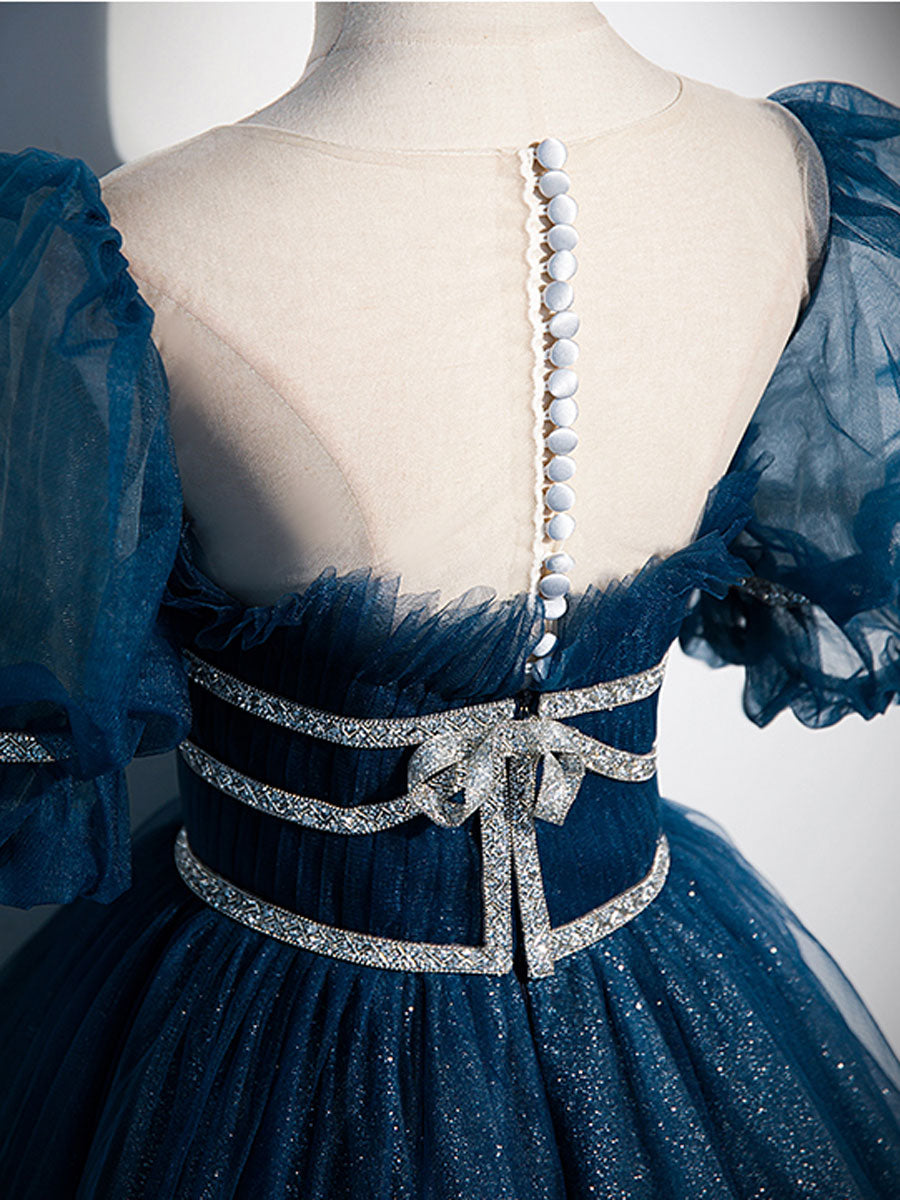Elegant Blue Tulle Off-Shoulder Long Prom Dress for Women - Formal Evening Gown for Homecoming, Wedding, and Special Occasions