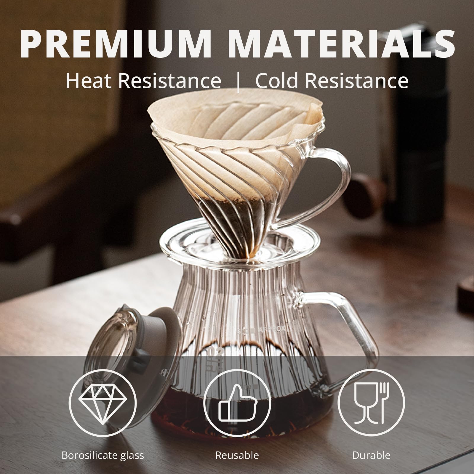 Premium V60 Glass Pour Over Coffee Maker Set - Borosilicate Glass Dripper with Handle & 600ml Server for 1-4 Cups | Perfect for Home, Office & Specialty Coffee Brewing | Ideal for Pour Over Enthusiasts & Baristas