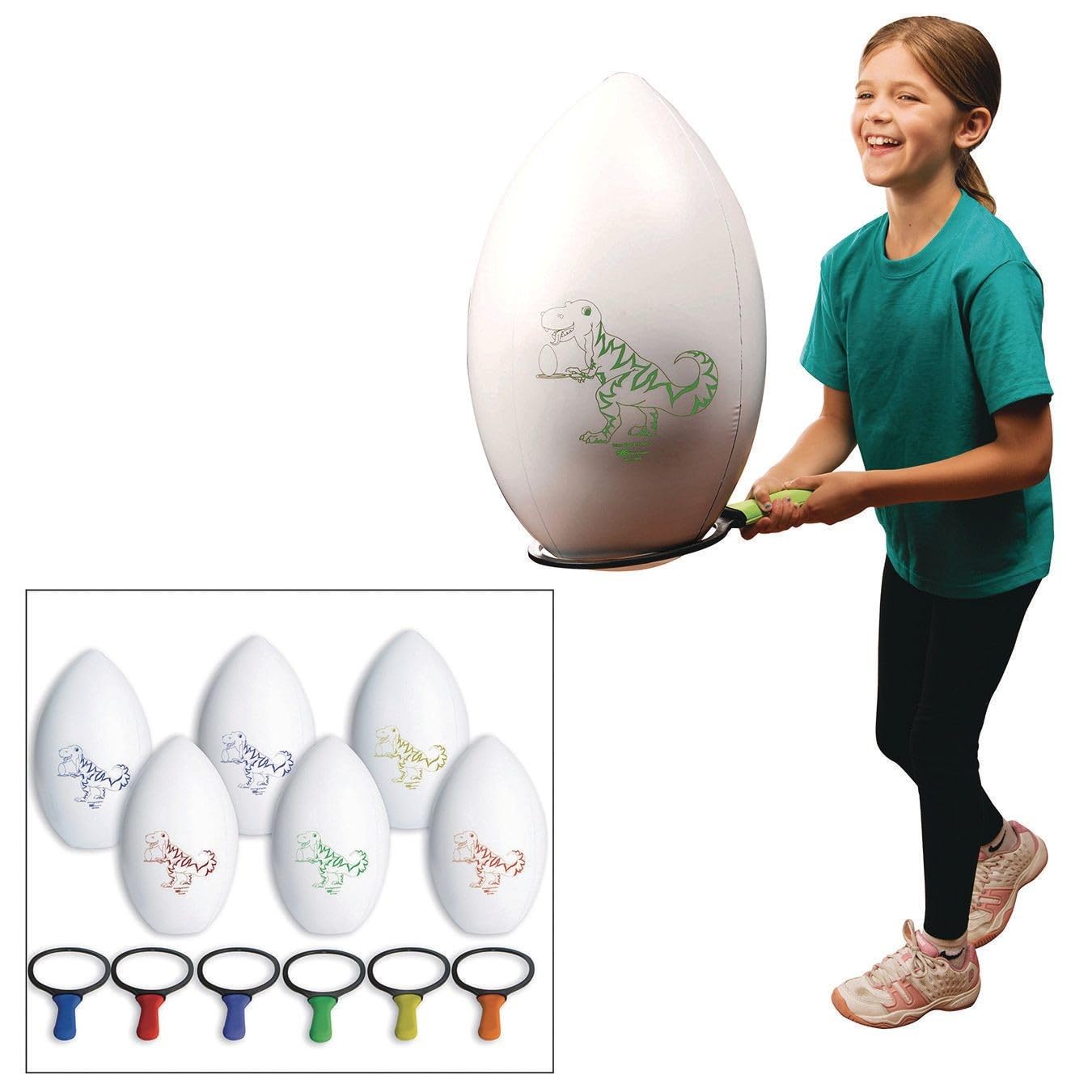 Spectrum™ 20-Inch Dinosaur Egg and Spoon Set - 6-Piece Kids' Outdoor Game for Birthday Parties, Easter Egg Hunts & Backyard Fun