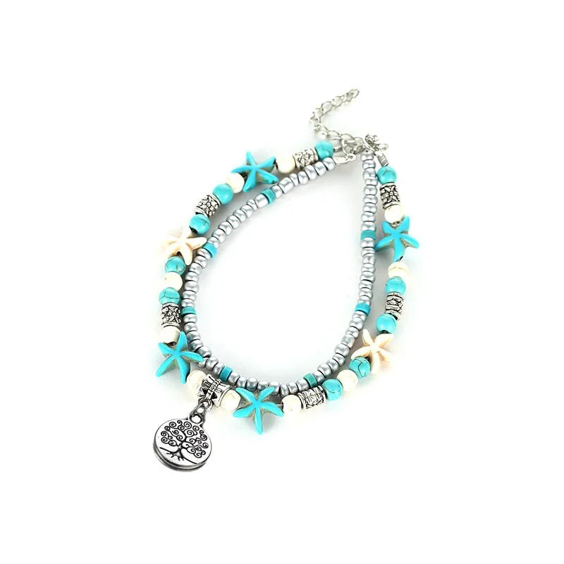 Boho Turquoise Glass Beaded Anklet Bracelet for Women - Handmade Adjustable Ankle Chain Jewelry | Perfect for Beach, Festival, Summer Outfits & Boho Style Accessories | X1805