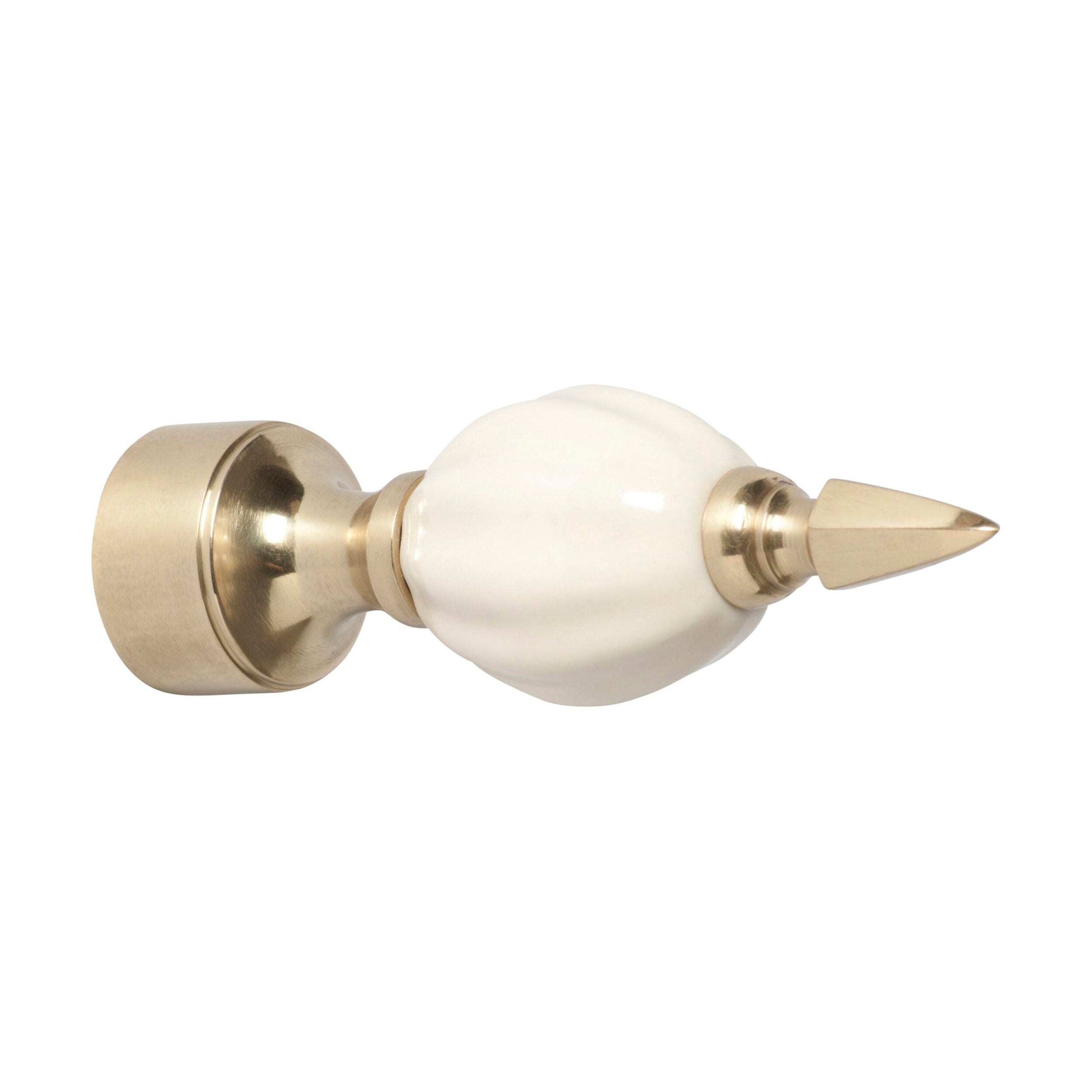 White Porcelain Fluted Curtain Finial with Polished Brass Accent - 19mm ID - Elegant Window Treatment for Living Room & Bedroom Decor