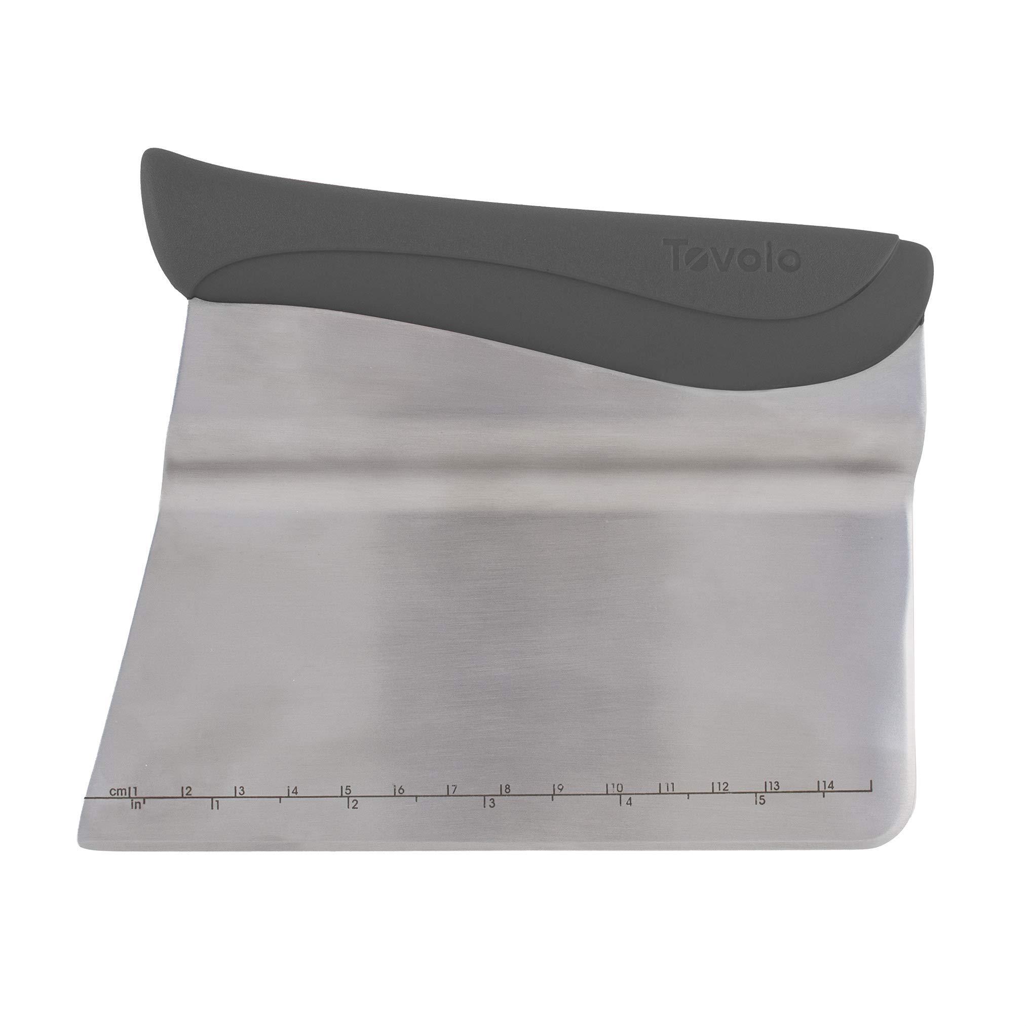 Tovolo Premium Bench Scraper with Measurement Guide - Dough Divider with Offset Blade - Pastry Scraper with Ruler - Ergonomic Baking Tool - Dishwasher Safe & BPA-Free (Charcoal) - Perfect for Bread Making, Pastry Prep & Kitchen Cleaning