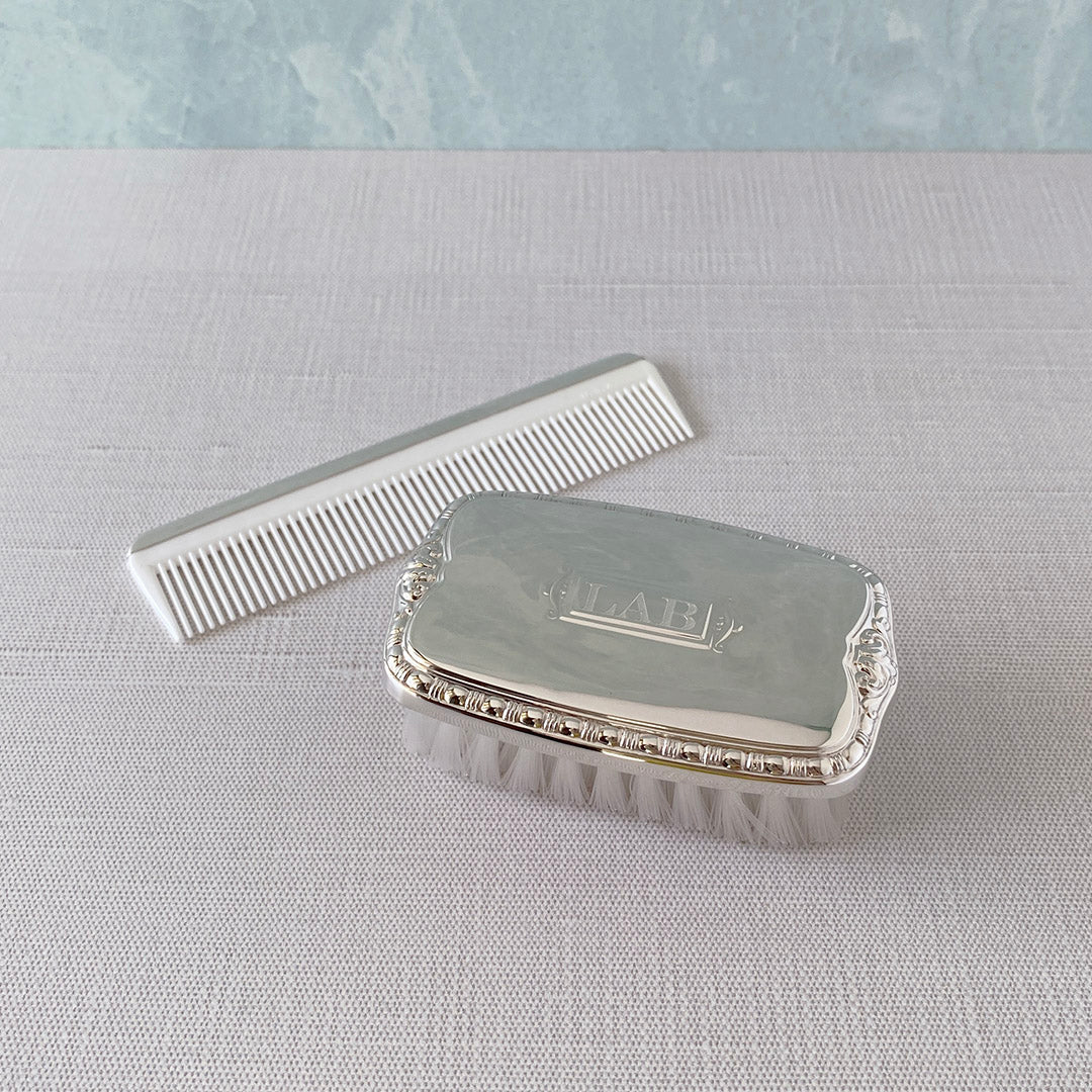 Sterling Silver Boys Shield Brush and Comb Set - Durable Hair Care for Kids - Perfect for Gifts, Travel, and Daily Grooming