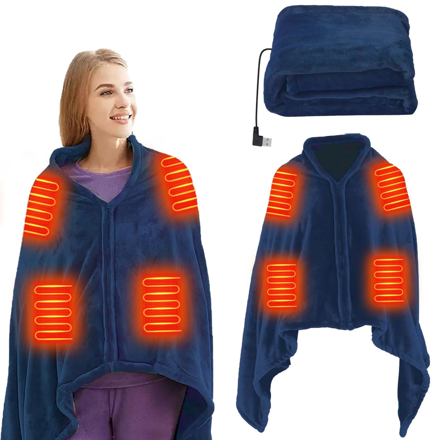 Premium USB Electric Heated Blanket - 3 Adjustable Temperature Levels, Energy Efficient & Machine Washable - Perfect for Home, Office & Camping Use