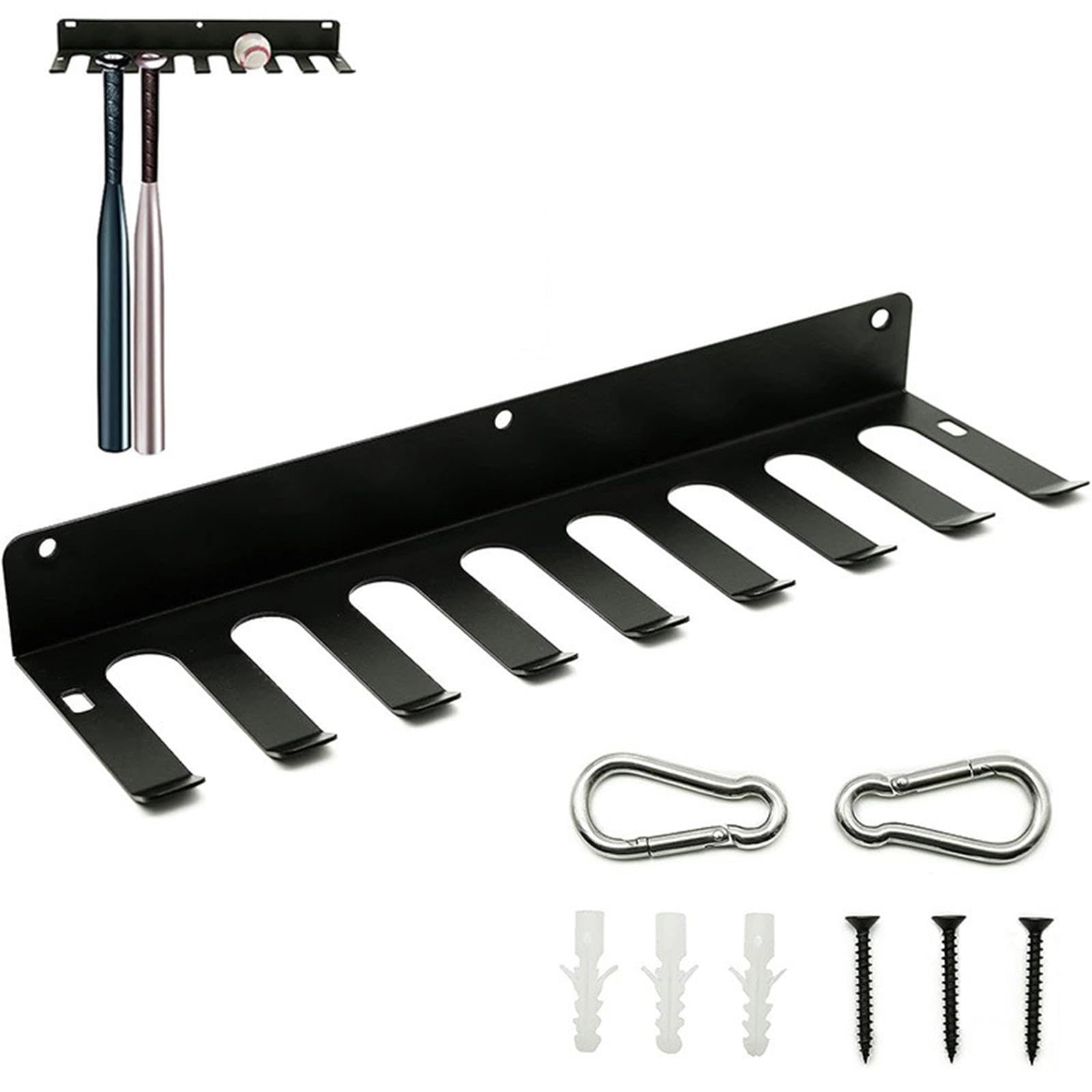 Best Baseball Bat Rack with 2 Snap Hooks - Holds 16 Bats - Durable Equipment Organizer for Softball Bats - Perfect for Field, Bedroom, Dugout & Fence Storage