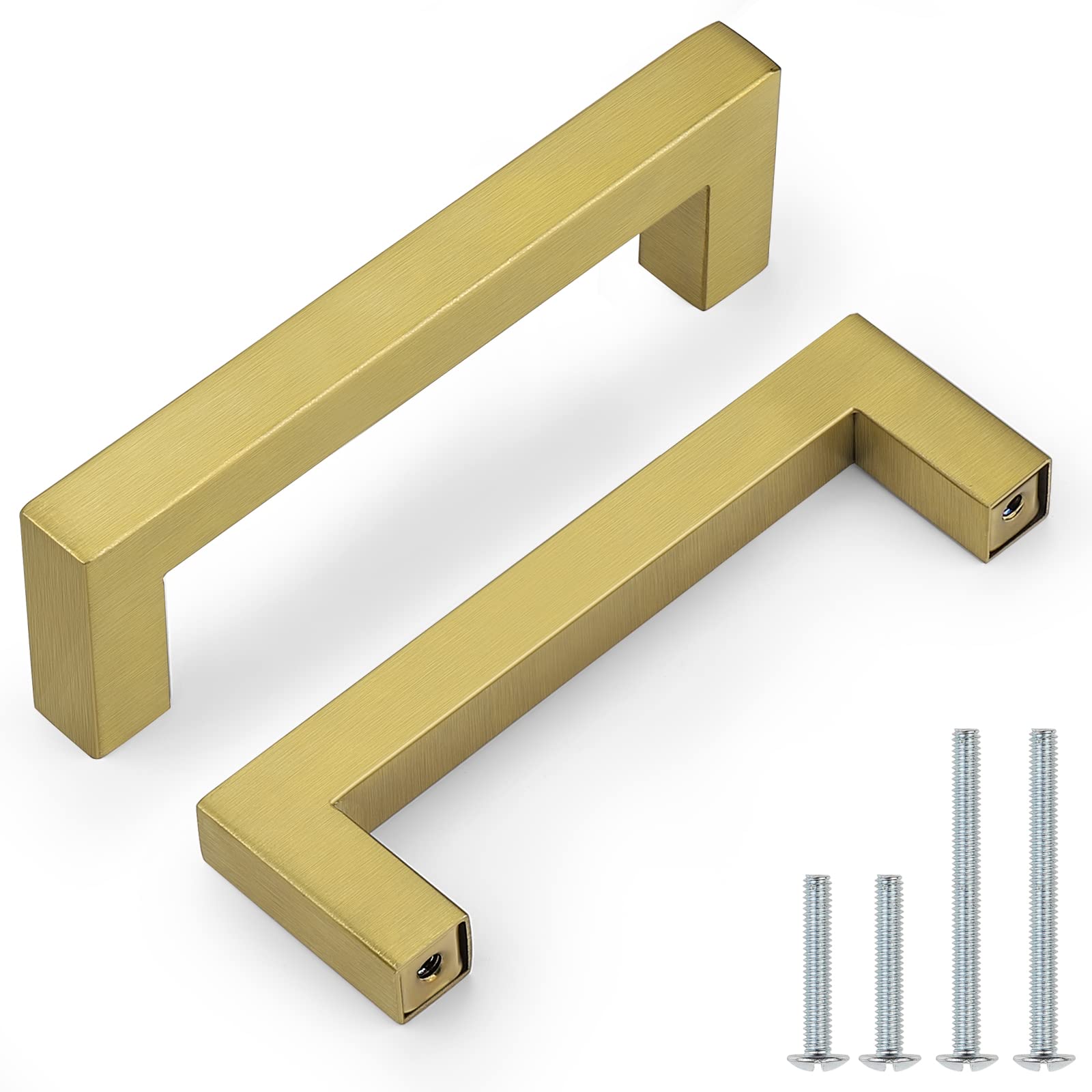 Probrico 50 Pack 3.75 Inch Gold Cabinet Drawer Pulls - Brushed Brass Square Handles for Modern Cabinets, Closet Doors & Furniture Hardware (Stainless Steel Construction) - Perfect for Kitchen Remodeling, Bathroom Vanities & DIY Home Improvement Projects