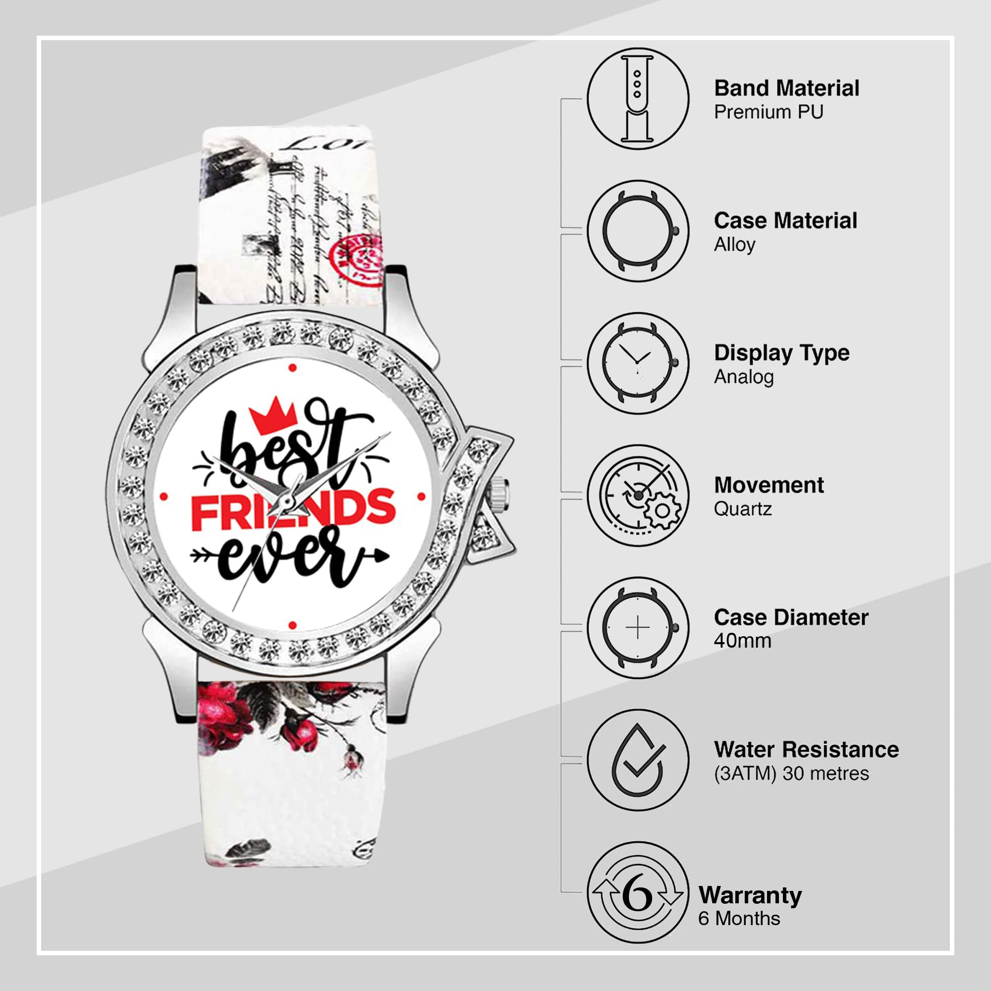 Best Friends Ever Analog Watch for Girls & Women - White Dial, Valentine's Day Gift for Her - Perfect for Matching Friendship Jewelry & Special Occasions