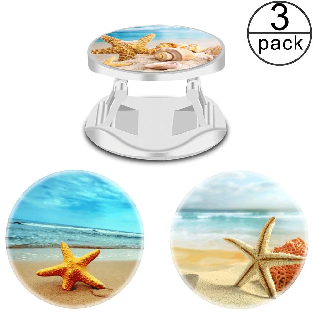 3 Pack Starfish Shell Phone Holder - Expandable Grip Stand for Smartphones & Tablets - Beach Travel Use