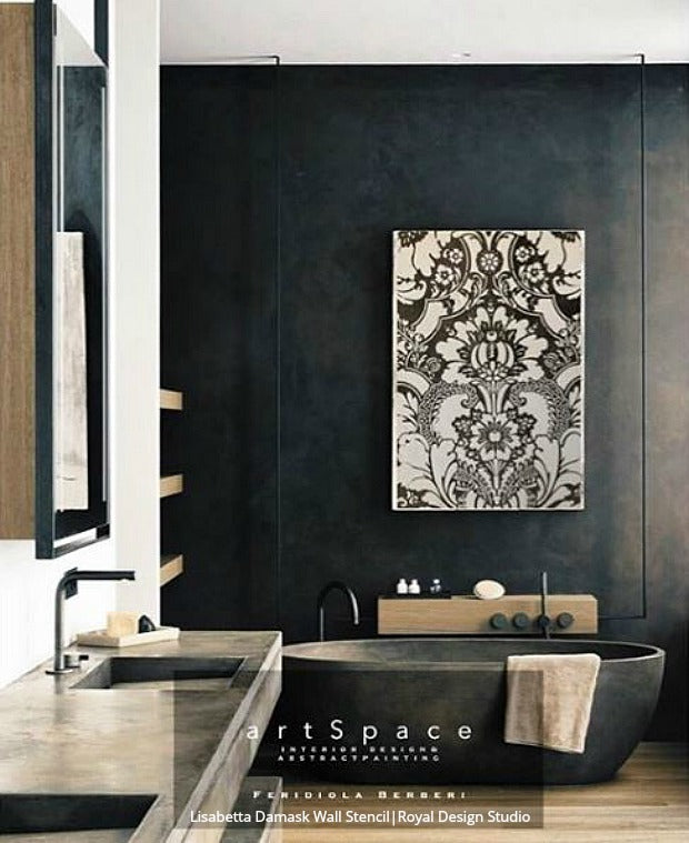 Lisabetta Damask Wall Stencil - Reusable DIY Painting Template for Home Decor, Accent Walls & Furniture - Perfect for Bedroom, Living Room & Nursery Renovation
