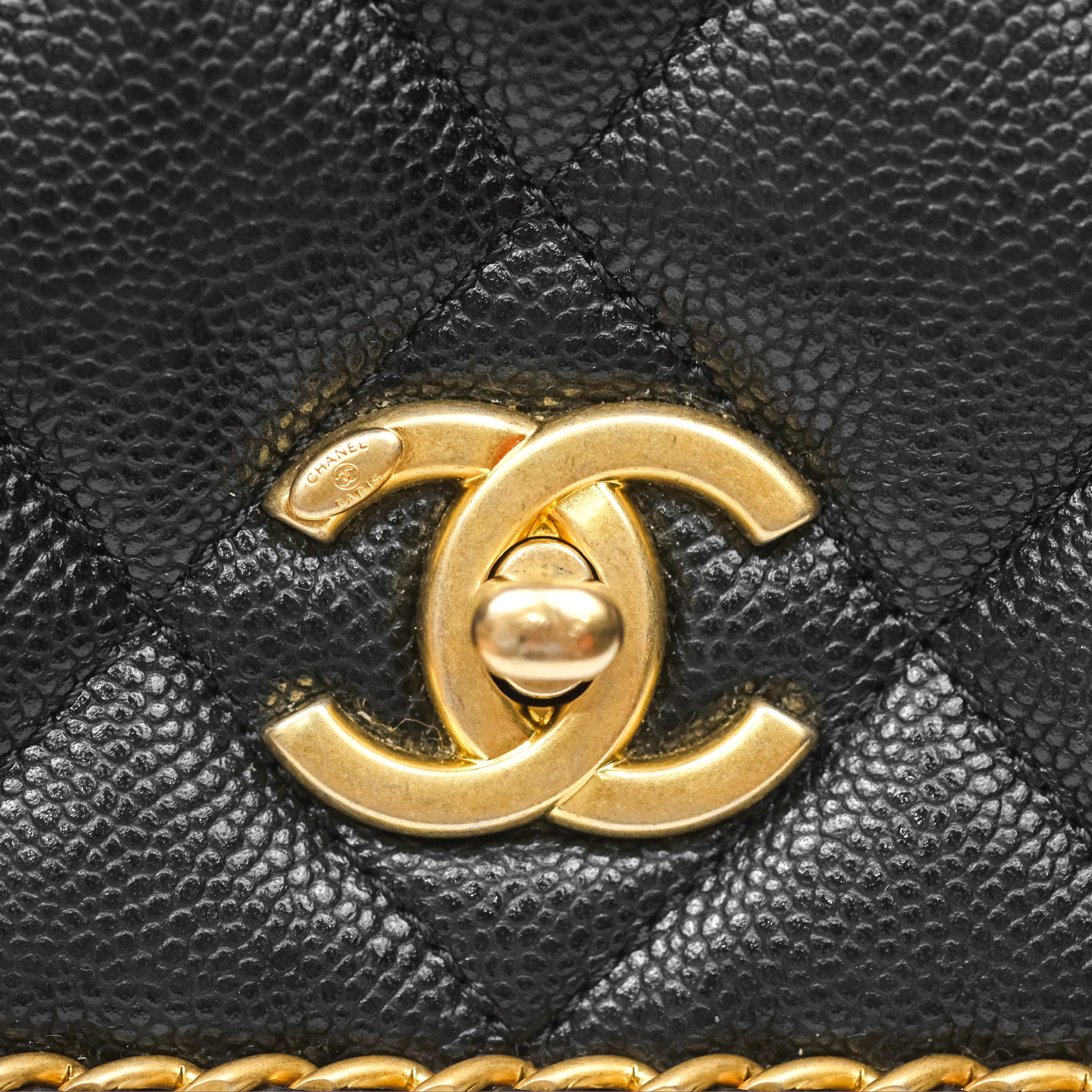 Chanel Chain Around Flap Bag Black Caviar Leather with Aged Gold Hardware - Luxury Crossbody Bag for Women, Perfect for Evening Parties & Special Occasions