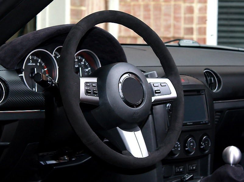 Premium Italian Perforated Leather Steering Wheel Cover for Mazda Miata NC (2006-2015) - Custom Fit, Not Universal - Black Leather with Black Stitching - Enhance Grip & Comfort for Daily Driving & Road Trips