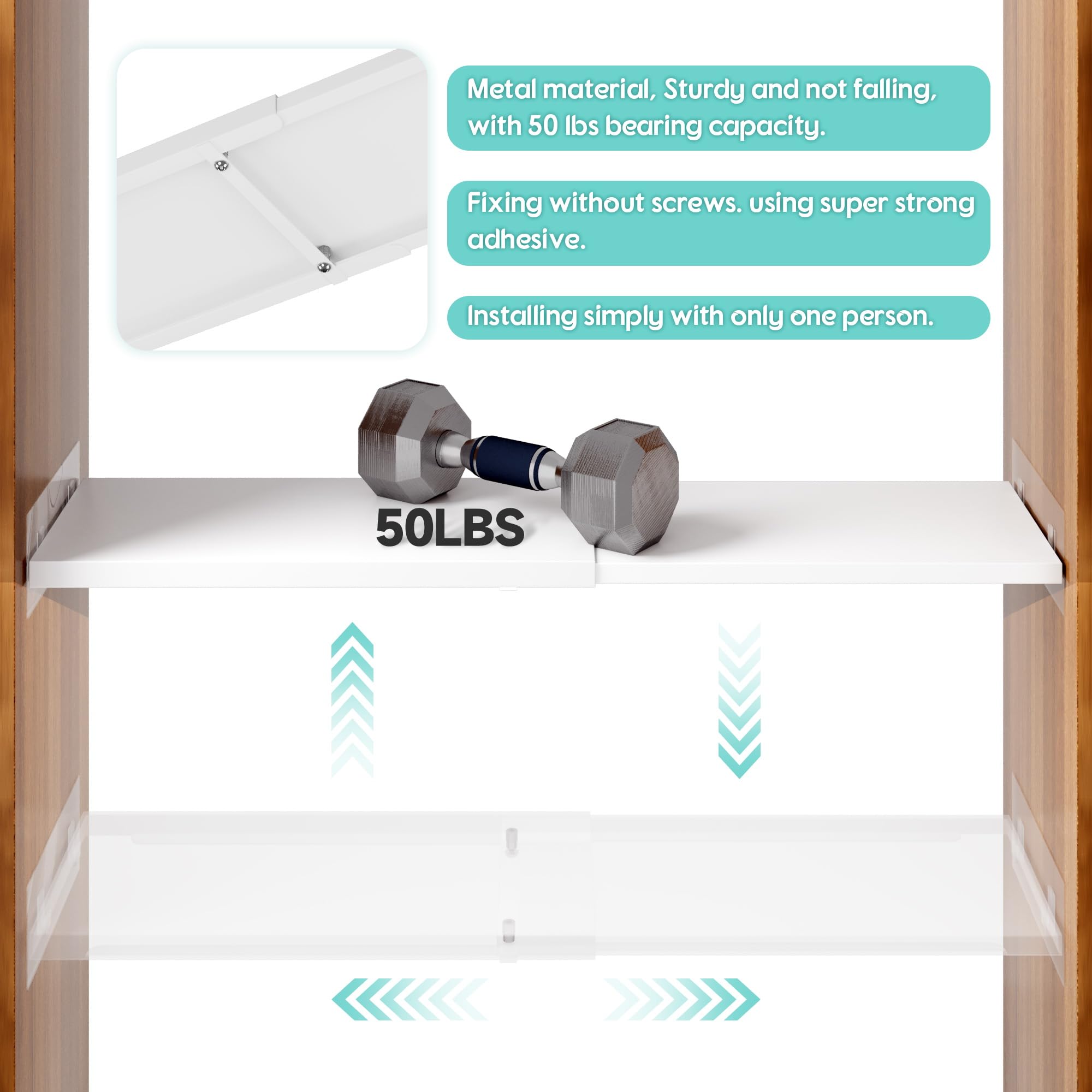 2-Pack Adjustable Closet Shelves Organizer - Expandable Closet Tension Shelf Storage Rack for Wardrobe, Cabinet, Kitchen & Bathroom - Space Saving Shelving System for Home Organization (Perfect for Small Spaces, Apartments & Dorm Rooms)