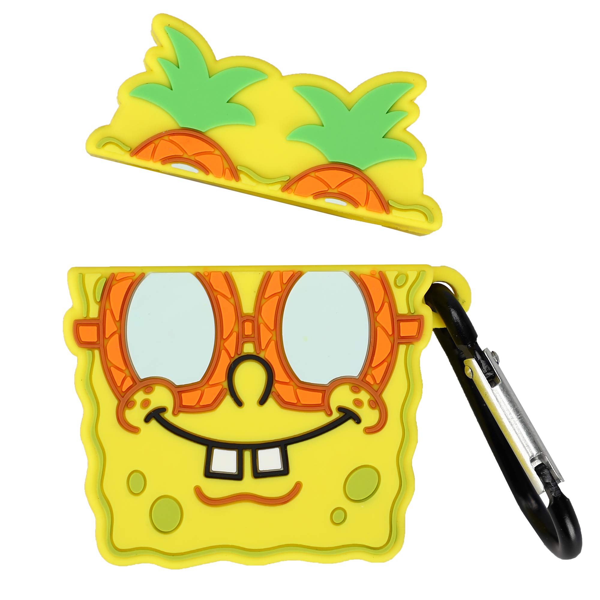 SpongeBob Pineapple AirPods Case with Carabiner Clip - Cute Cartoon Protective Cover for AirPods 1/2/3 & Pro - Perfect for Travel, Gym, and Everyday Use