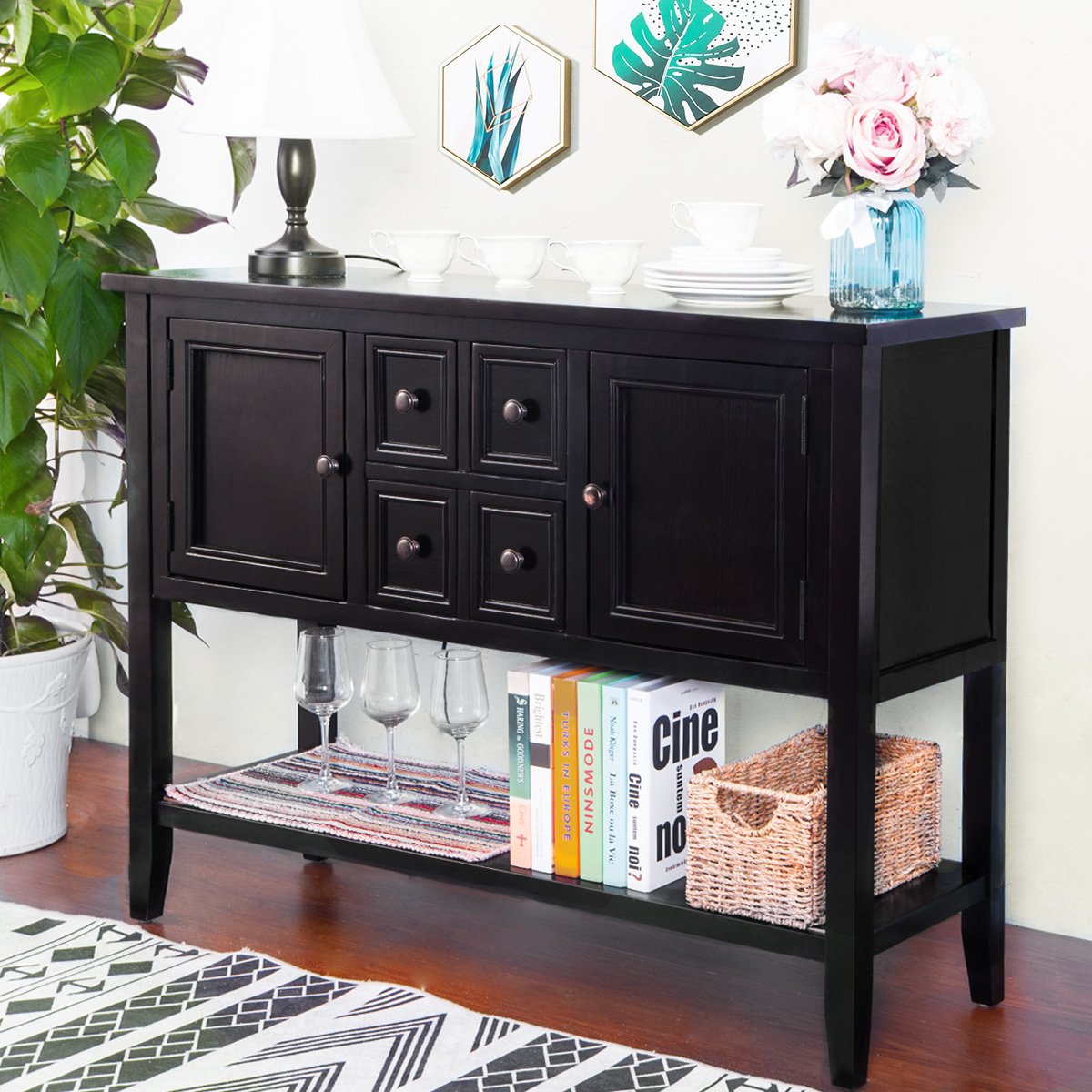 Modern Espresso Console Table with Storage Drawers & Bottom Shelf - Entryway Hallway Sofa Table for Home Decor | Perfect for Small Spaces, Living Room, Bedroom & Apartment Entryways