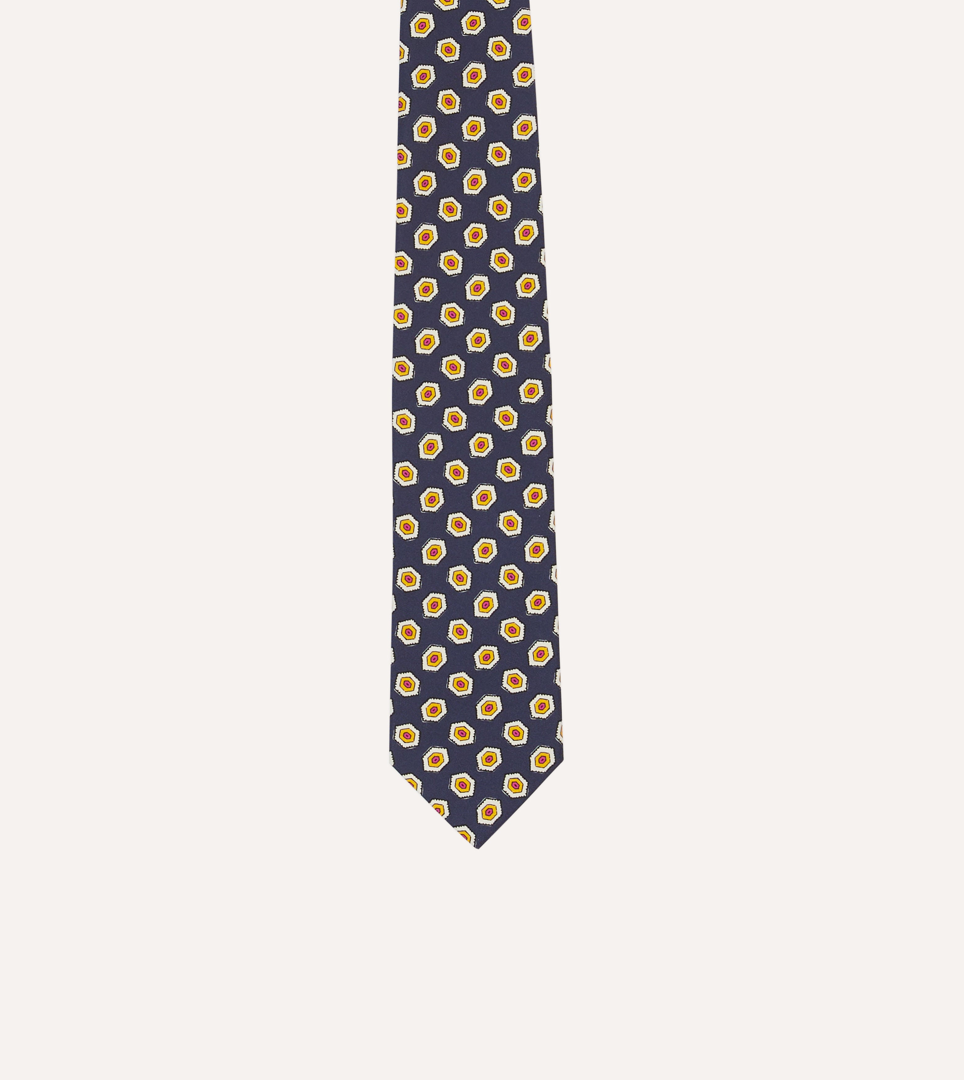 Navy Blue Hexagon Pattern Silk Necktie with Self-Tipped End - Perfect for Business Meetings, Weddings & Formal Events