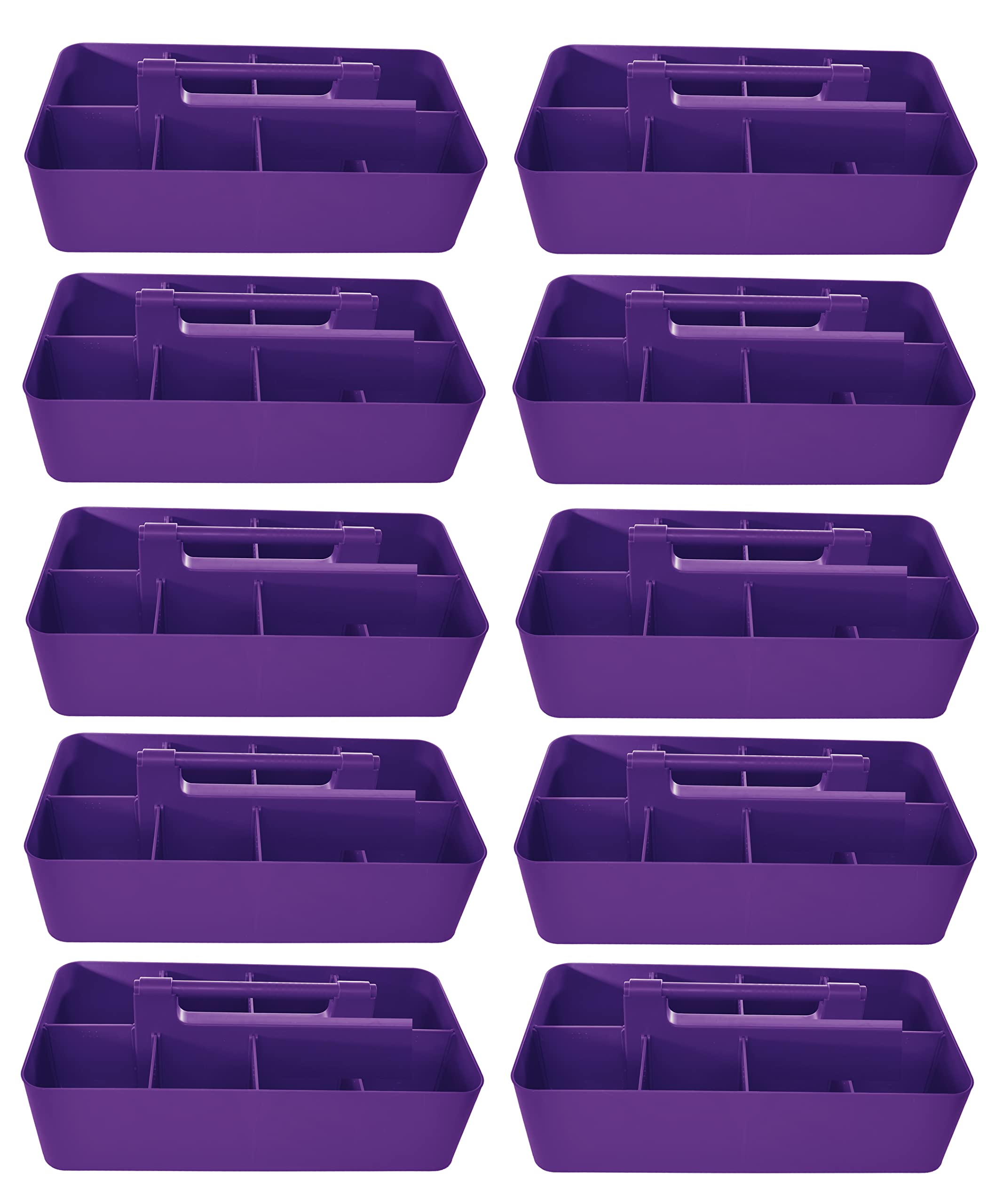 Large Portable Caddy Organizer with 8 Compartments & DIY Dividers - Royal Purple Storage Basket with Handle for School, Office, Home & Business Supplies (10-Pack) | Made in USA | Perfect for Craft Rooms, Classroom Organization & Closet Storage