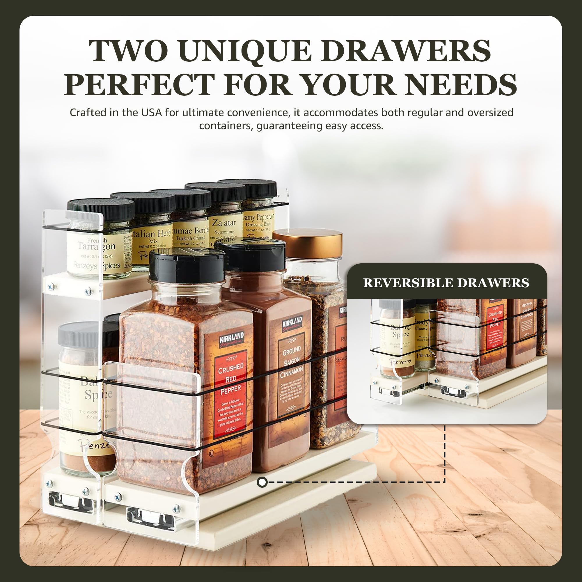Vertical Spice Rack Organizer - Pull Out Drawer for Kitchen Cabinet Storage - Space Saving Spice Caddy - Made in USA (5.75