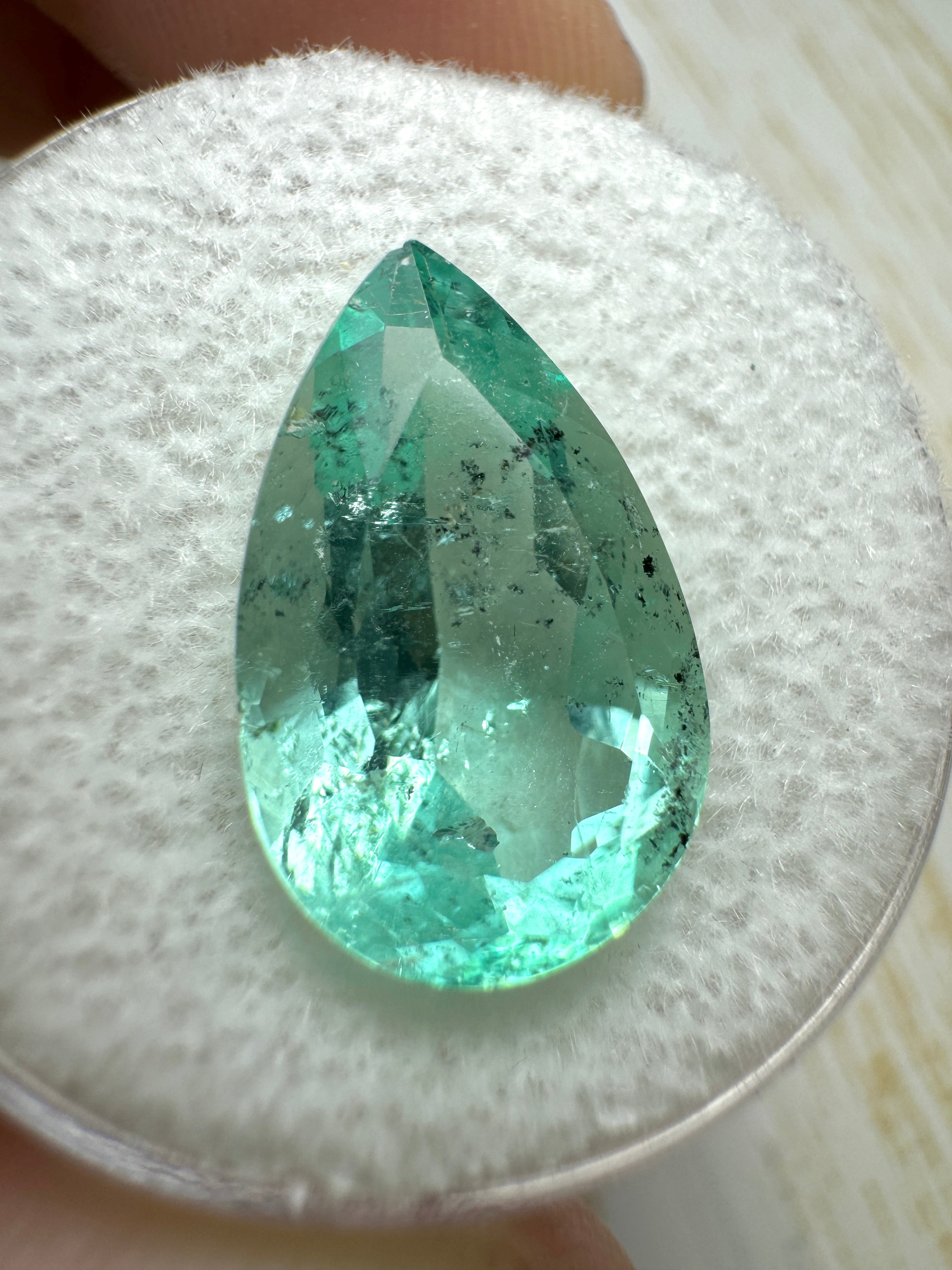 6.41 Carat 16x10mm Light Green Freckled Natural Loose Colombian Emerald Pear Cut Gemstone for Jewelry Making & Engagement Rings