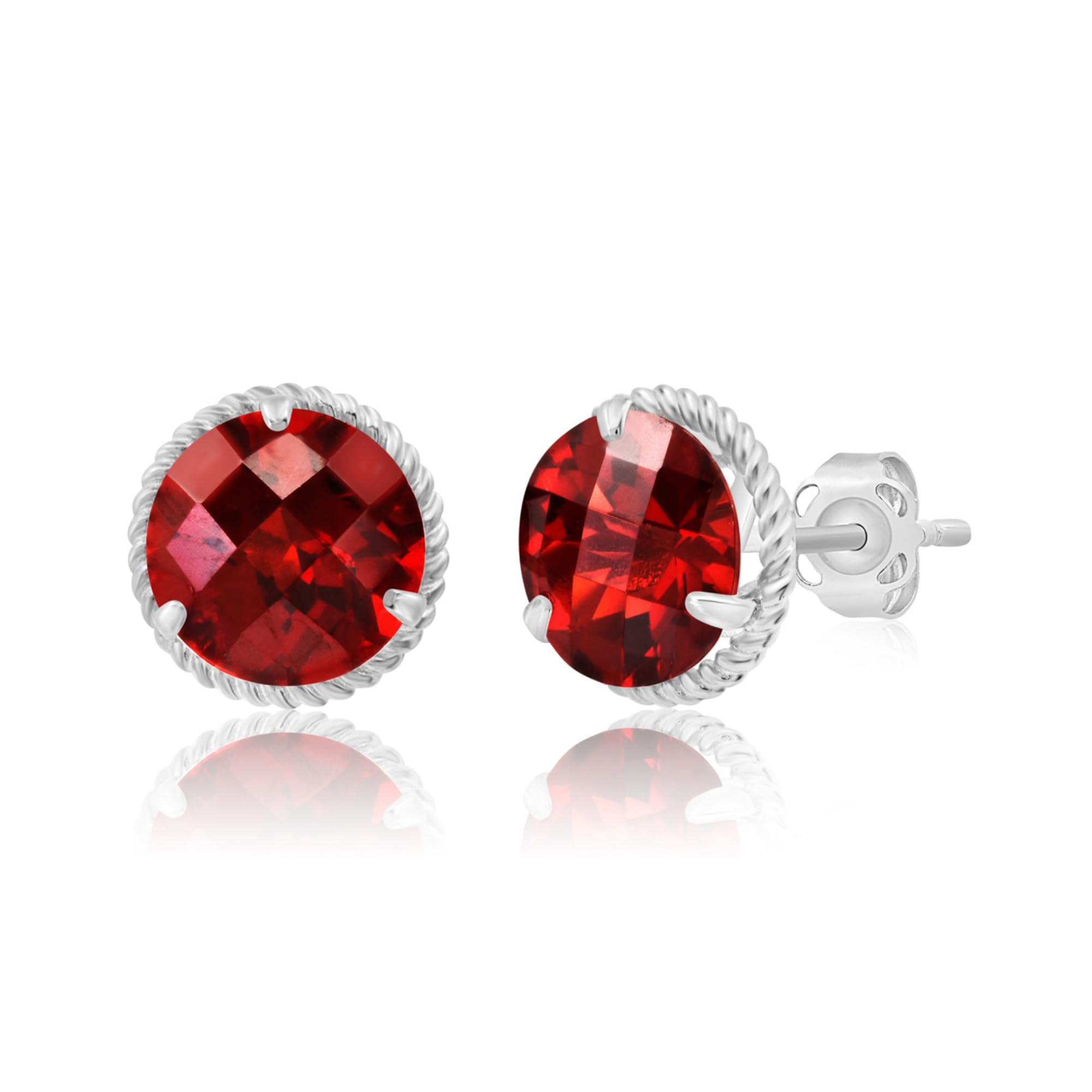 14K White or Yellow Gold Roped Halo Gemstone Round Stud Earrings for Women - Push Back Closure, 8mm Birthstone - Perfect for Birthdays, Anniversaries & Everyday Elegance by MAX + STONE