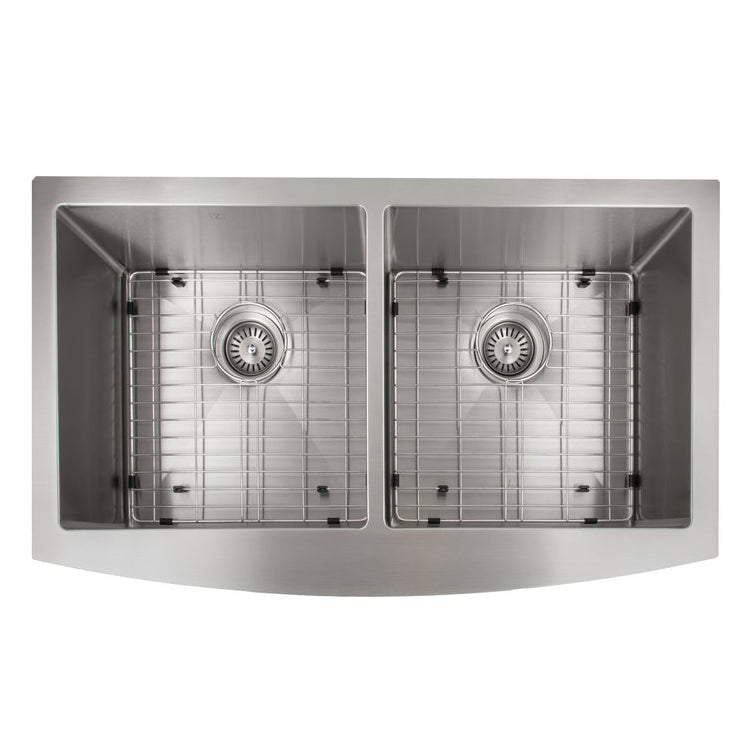 ZLINE Niseko 36-inch Farmhouse Apron Front Double Bowl Stainless Steel Kitchen Sink with Bottom Grid (SA50D 36) - Perfect for Modern Farmhouse Kitchens & Heavy-Duty Food Prep