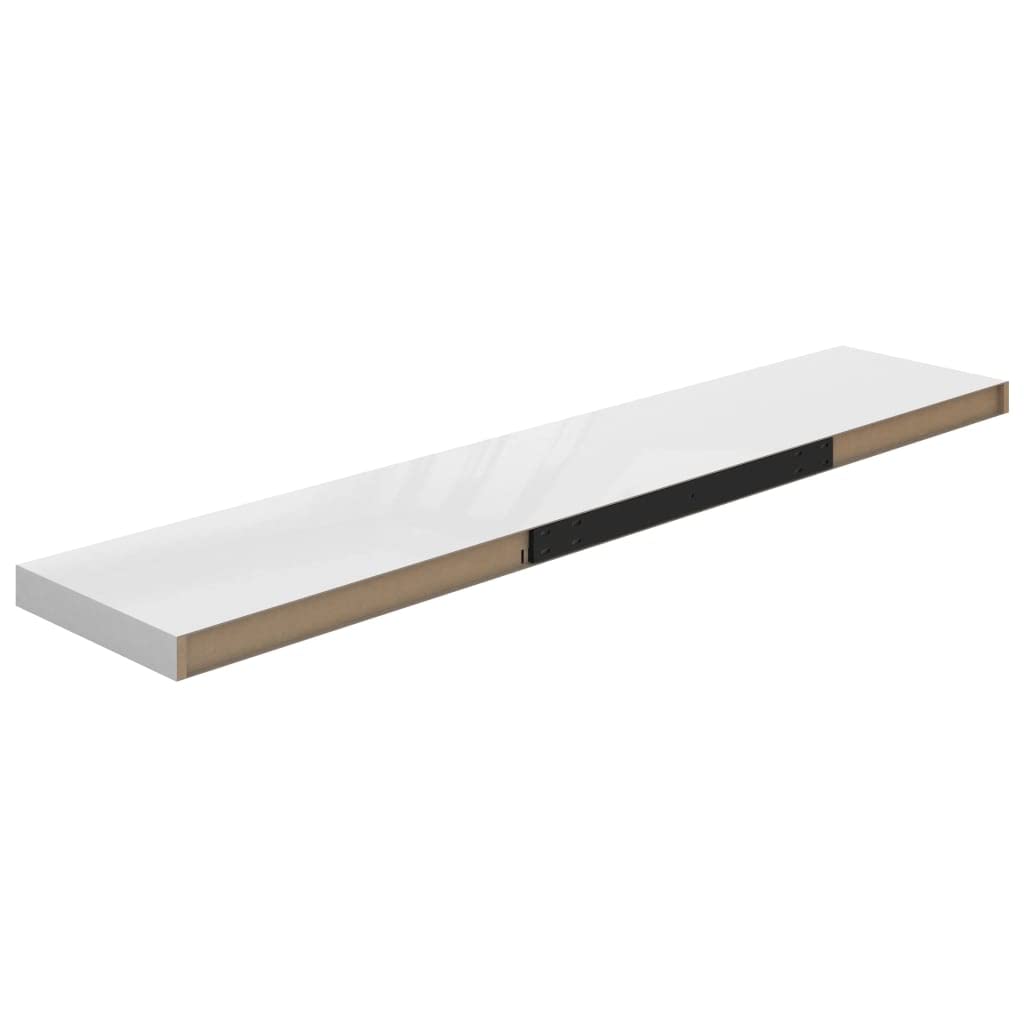 Floating Wall Shelves Set of 2 - Modern Wall Mounted Display Ledges for Living Room, Bedroom, Office - High Gloss White MDF Shelves (47.2