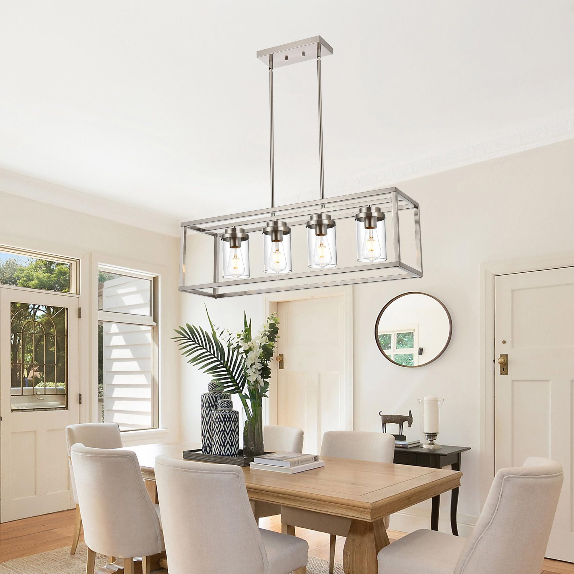 MELUCEE 30.3 Inch Modern 4-Light Linear Chandelier - Brushed Nickel Pendant Light Fixture with Clear Glass Shade - Perfect for Kitchen Island, Dining Room, Pool Table Lighting and Home Decor