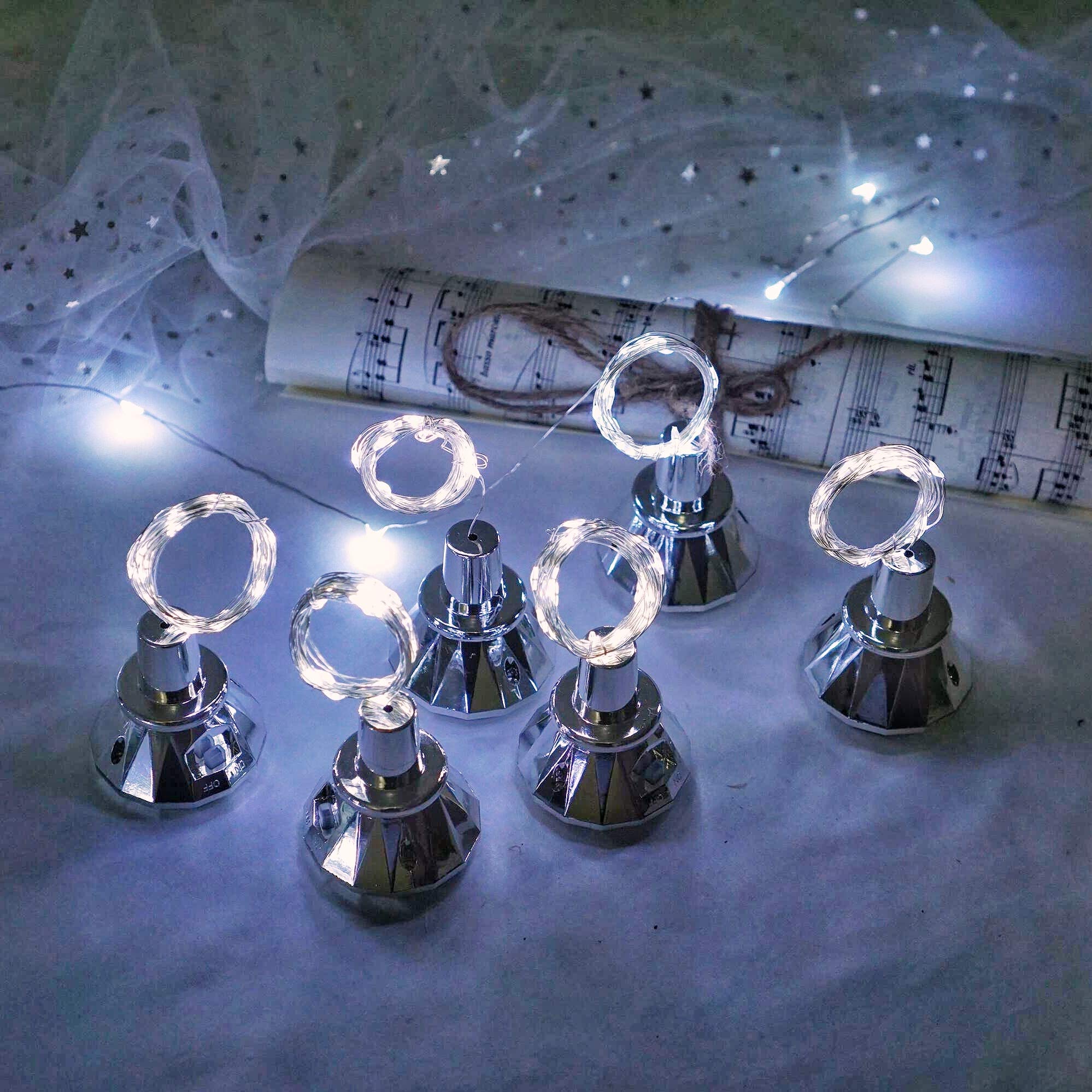 10 Pack Solar Wine Bottle Lights - 20 LED Diamond Cork Fairy String Lights, Waterproof Outdoor for Garden, Wedding, Patio (Cool White) - Perfect for Romantic Evenings & Outdoor Decor