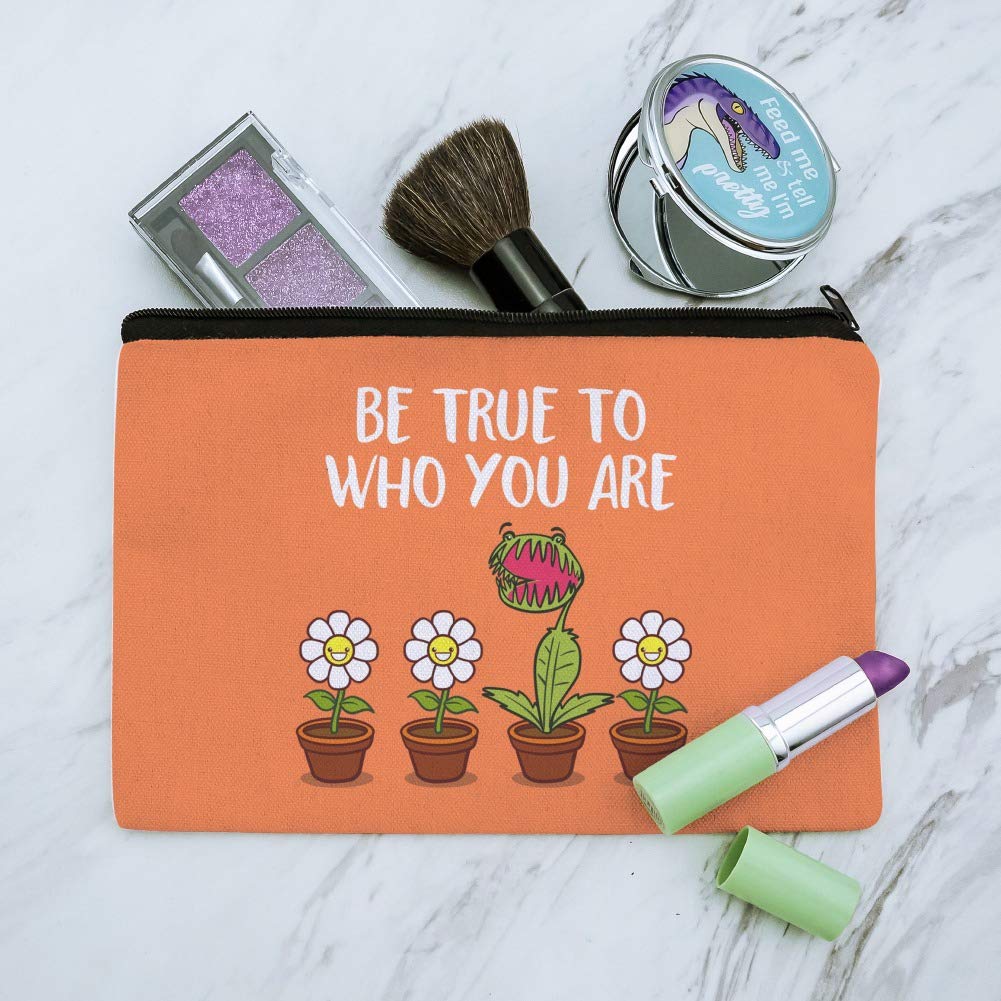 GRAPHICS & MORE Floral Cosmetic Bag Organizer - Be True To Who You Are Makeup Pouch for Travel, Gym & Daily Essentials Storage