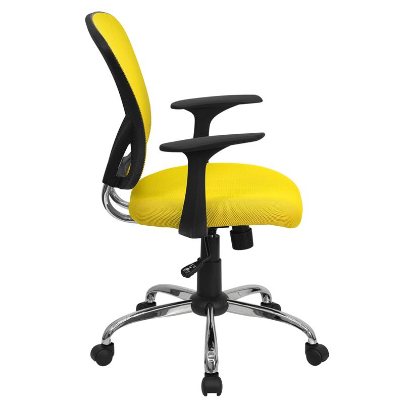 FLASH Alfred Mid Back Black Mesh Swivel Task Office Chair with Chrome Base and Arms - Ergonomic Desk Chair for Home Office, Computer Work & Gaming
