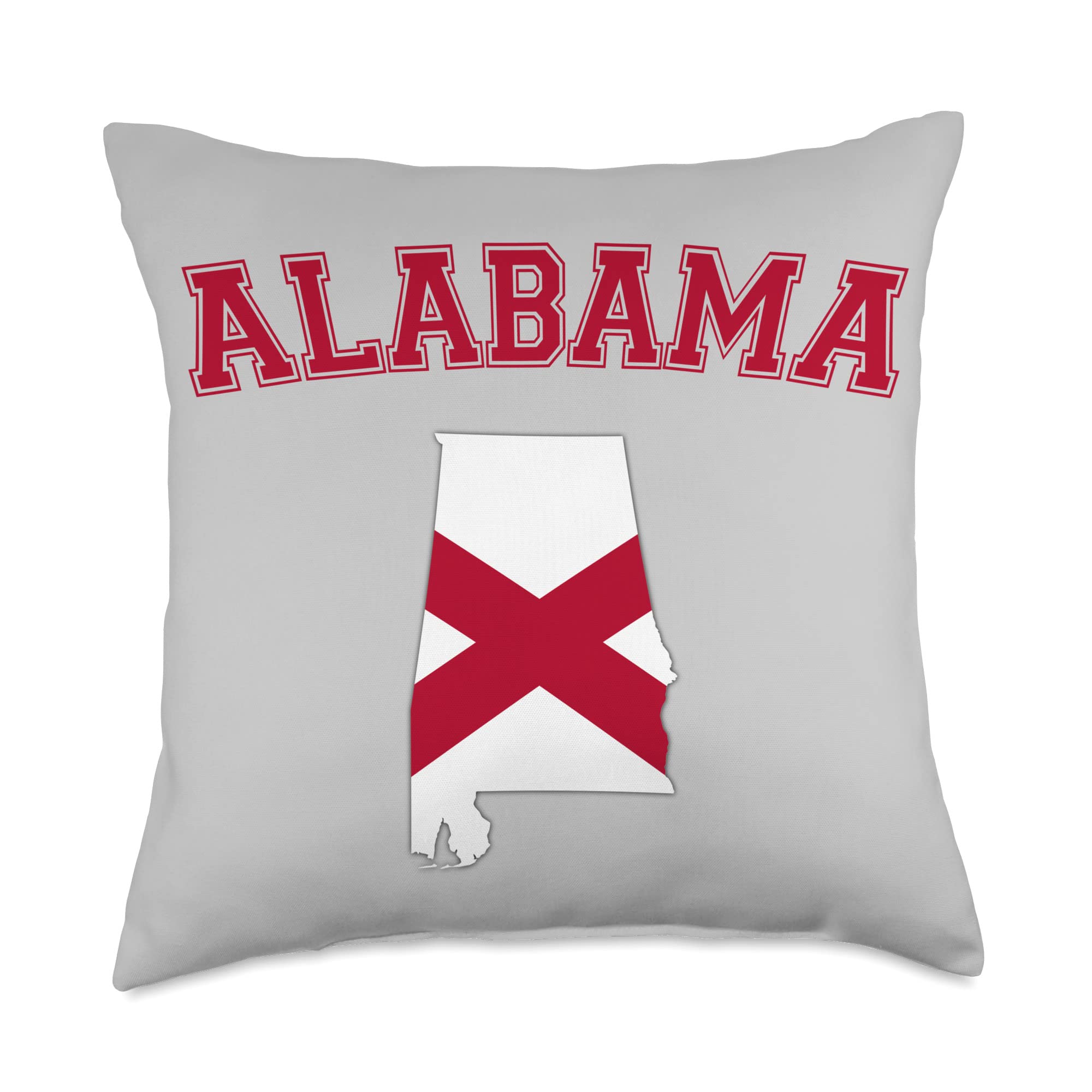 Alabama State Map Outline & Flag Throw Pillow - 18x18 Inch Multicolor Home Decor for Living Room, Bedroom, or Office