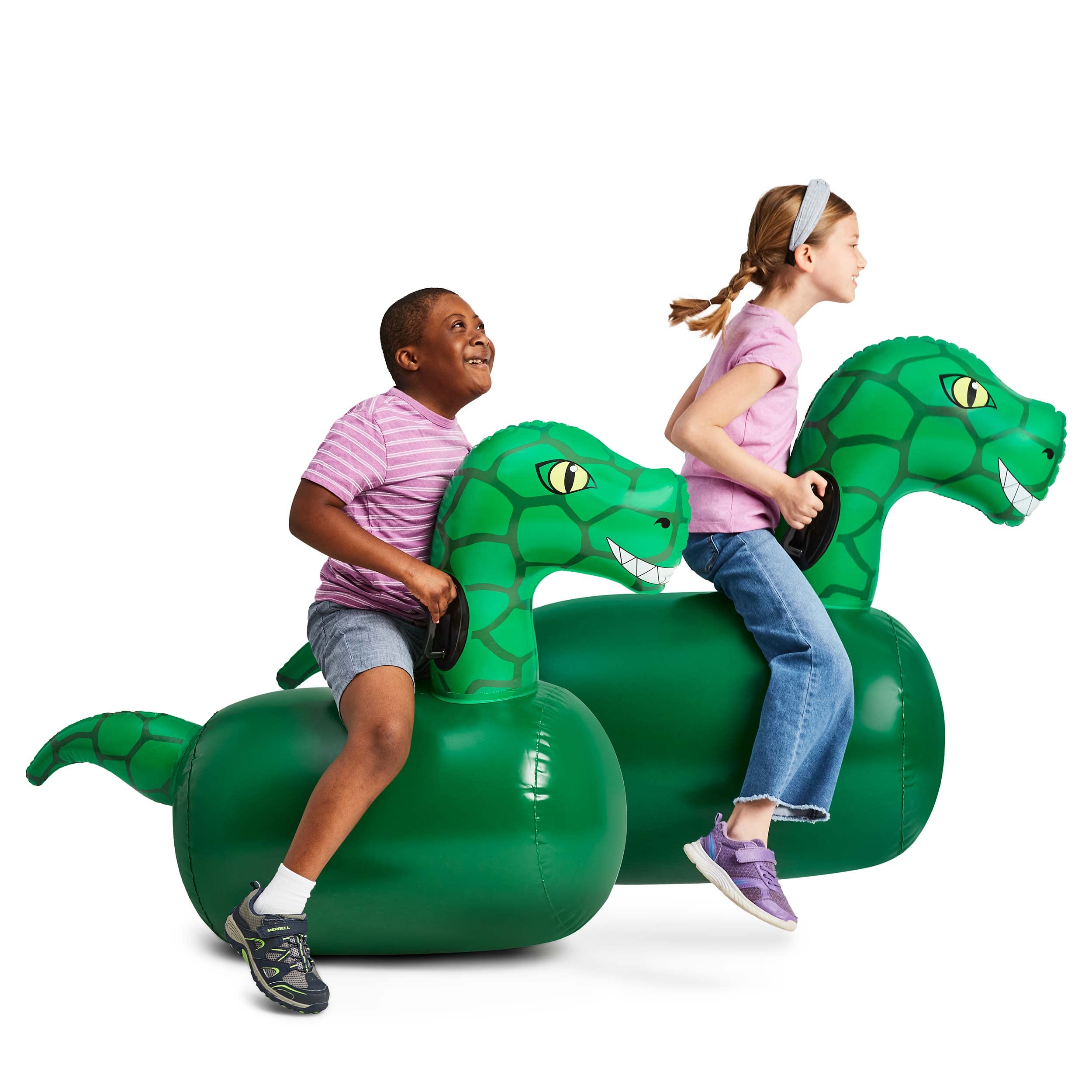 **Hearthsong Hop N Go Inflatable Dinosaur Ride-On Bouncer for Kids Ages 5+ - Outdoor Jumping Toy, Dino Hopper for Backyard Play, Birthday Parties & Active Playtime**