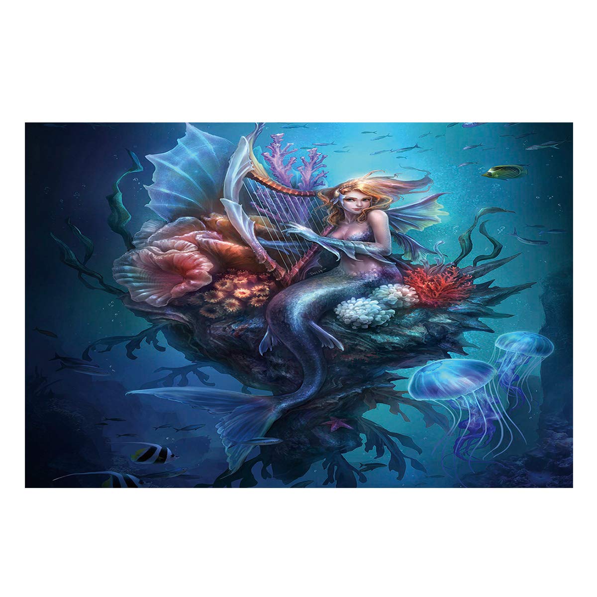 Monroda Aquarium Background - Blue Ocean Fish Tank Decor with Big White Shark Design | Perfect for Saltwater & Freshwater Tanks, Home & Office Aquascaping