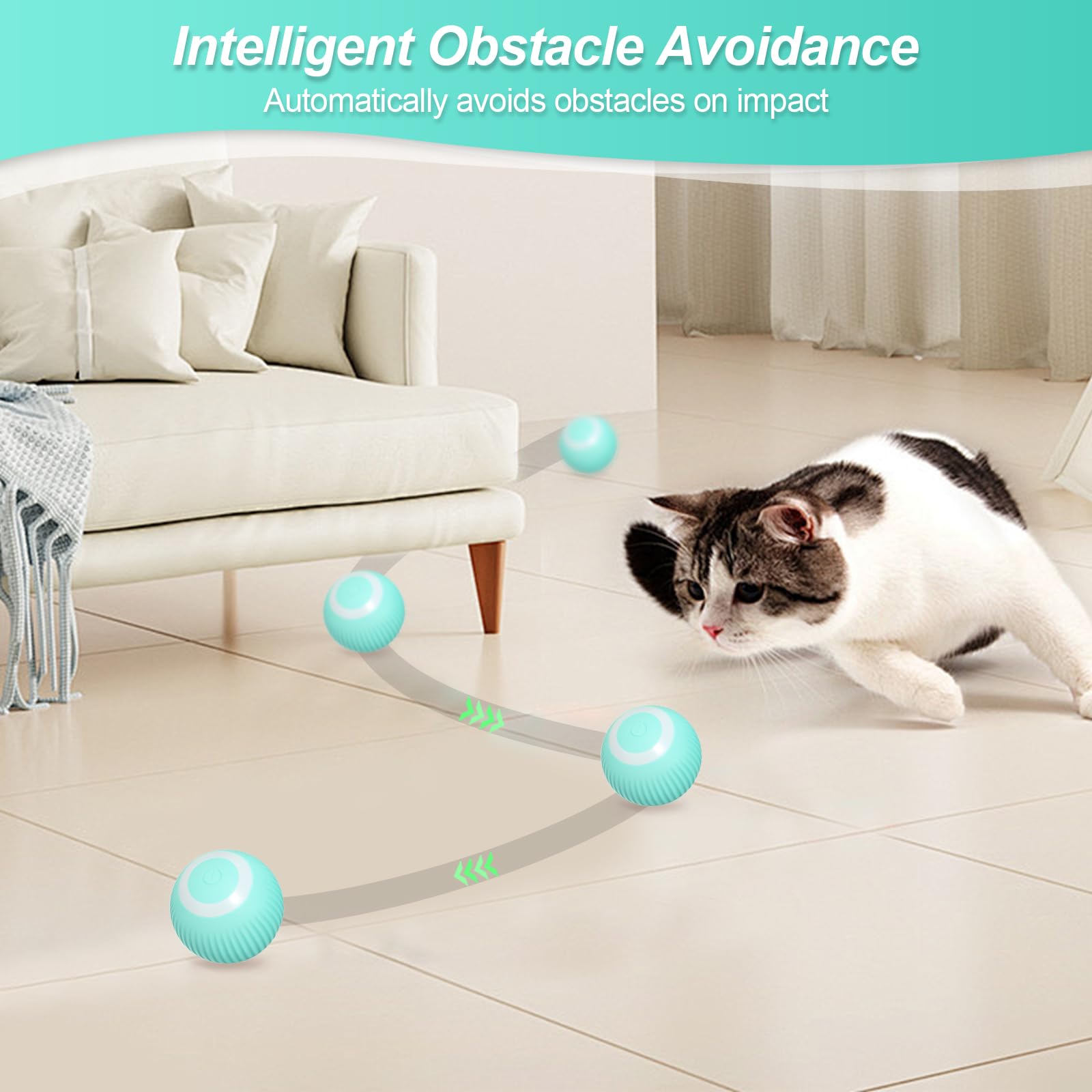 Shudyear Motorized Interactive Cat Toy with LED Lights - 360 Degree Spinning Ball, USB Charging Smart Cat Toy (Blue) - Perfect for Indoor Play & Exercise to Keep Your Cat Entertained