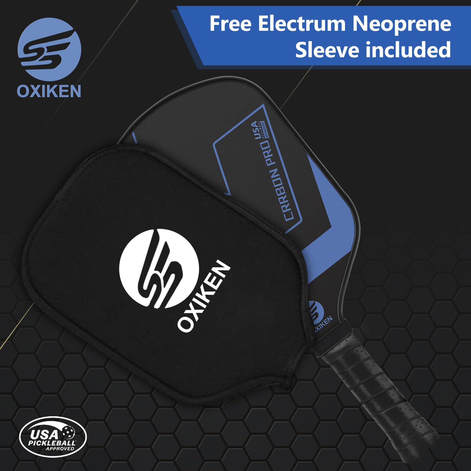 OXIKEN 10/13/16 mm USAPA Approved Pickleball Paddles - T700 Carbon Fiber Surface, Honeycomb Core, High Grit for Maximum Spin, 5.5