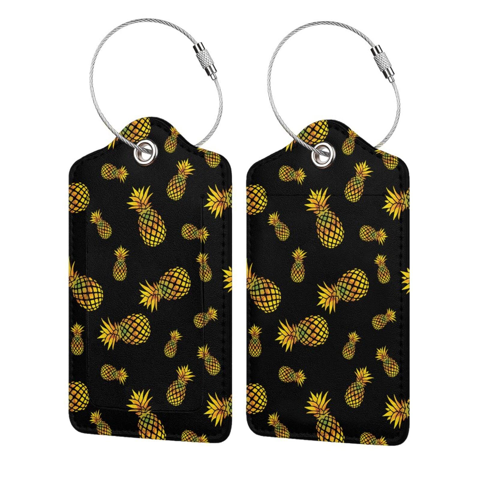 Sunflower Pineapple Luggage Tags 2-Pack - PU Leather with Steel Loop for Travel & Gifts