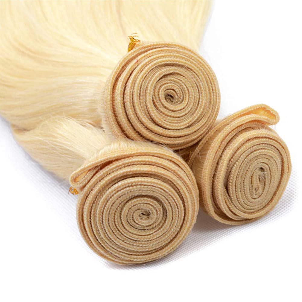613 Blonde Human Hair Extensions 3 Bundles (24 26 28 Inch) 8A Brazilian Straight Virgin Remy Hair - Perfect for Daily Wear, Parties & Special Occasions
