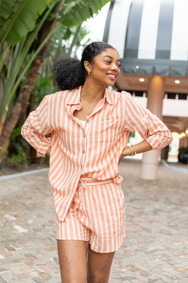 With The Tide Coral Striped Button Up Shirt for Women - Beach Vacation & Summer Outfit Essential | FINAL SALE