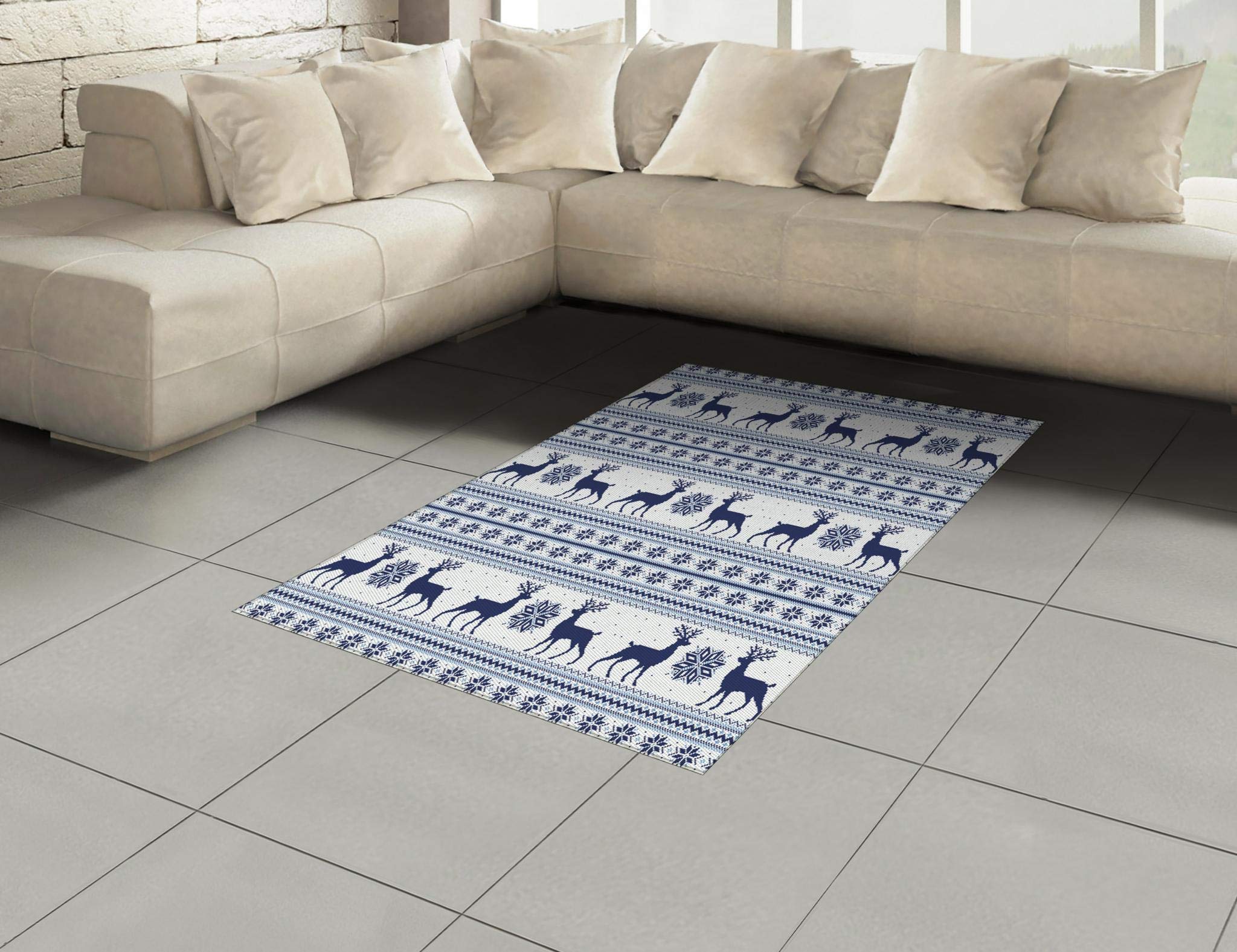 Ambesonne Nordic Pixel Art Christmas Area Rug with Reindeer & Snowflakes - 4'x5'7