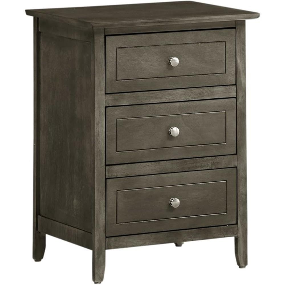 Glory Furniture Daniel 3-Drawer Nightstand in Gray - Modern Bedside Table for Bedroom with Storage
