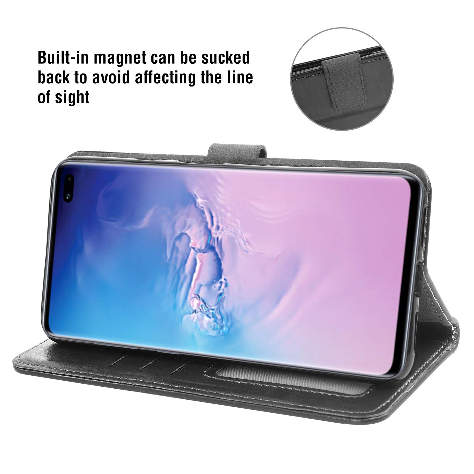 Premium Samsung Galaxy S10 Plus Wallet Case with Tempered Glass Screen Protector - Flip Cover with Card Holder for Galaxy S10+ (Black) | Perfect for Business Professionals & Daily Commuters