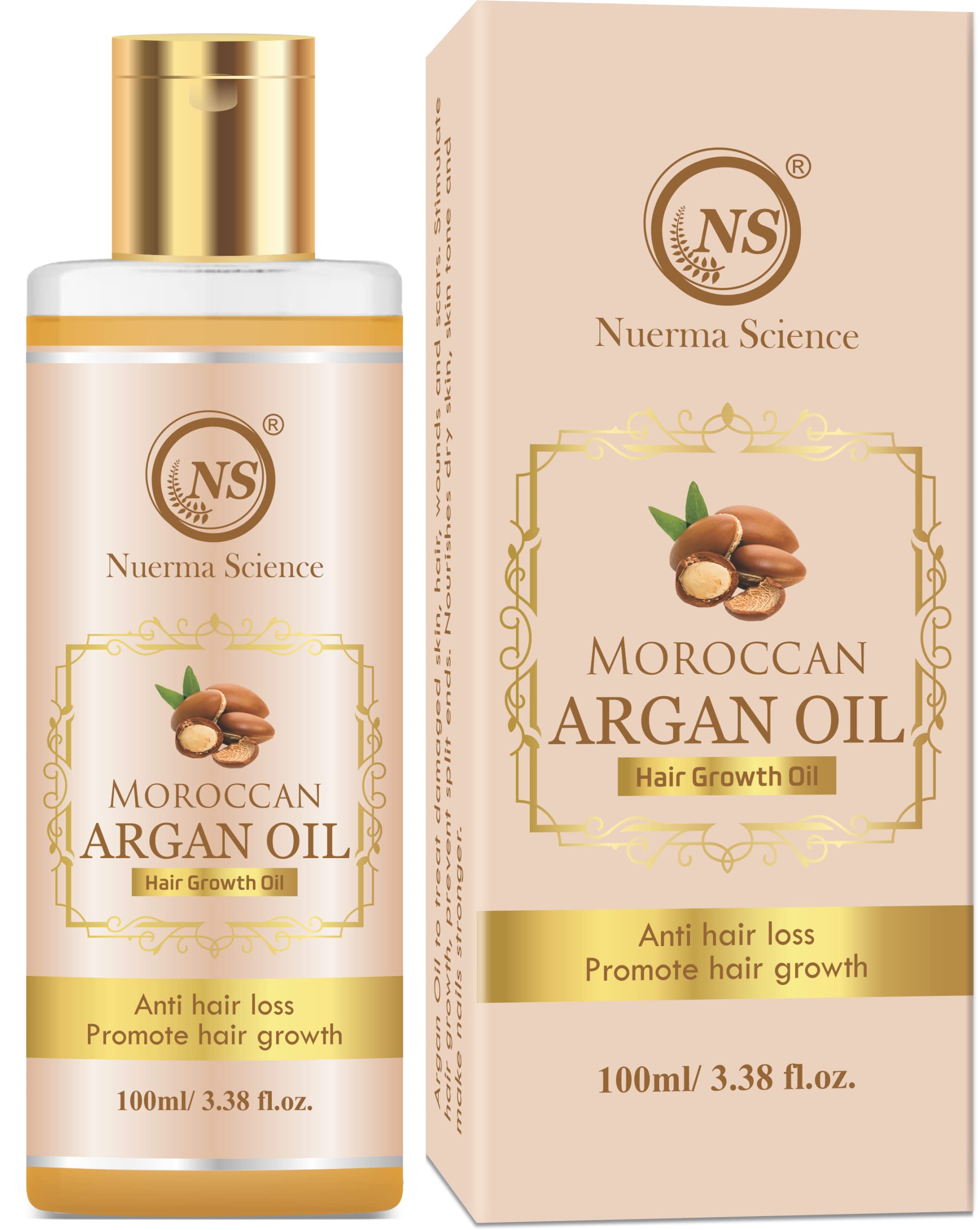 Nuerma Science Pure Moroccan Argan Oil for Skin & Hair - 100ml | Natural Moisturizer for Dry Skin, Frizzy Hair & Nail Care | Face, Body & Scalp Treatment