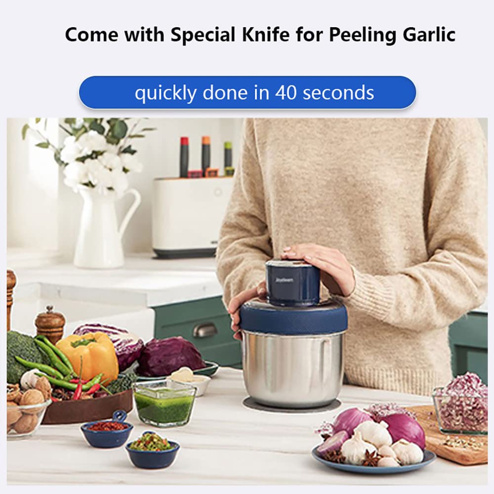 Joydeem JD-376B 3-in-1 Electric Food Processor & Meat Grinder with Garlic Peeler - 500W Powerful Motor, 3 Stainless Steel Bowls - Perfect for Chopping Vegetables, Fruits & Making Dough - Ideal for Home Kitchen & Meal Prep (Blue)