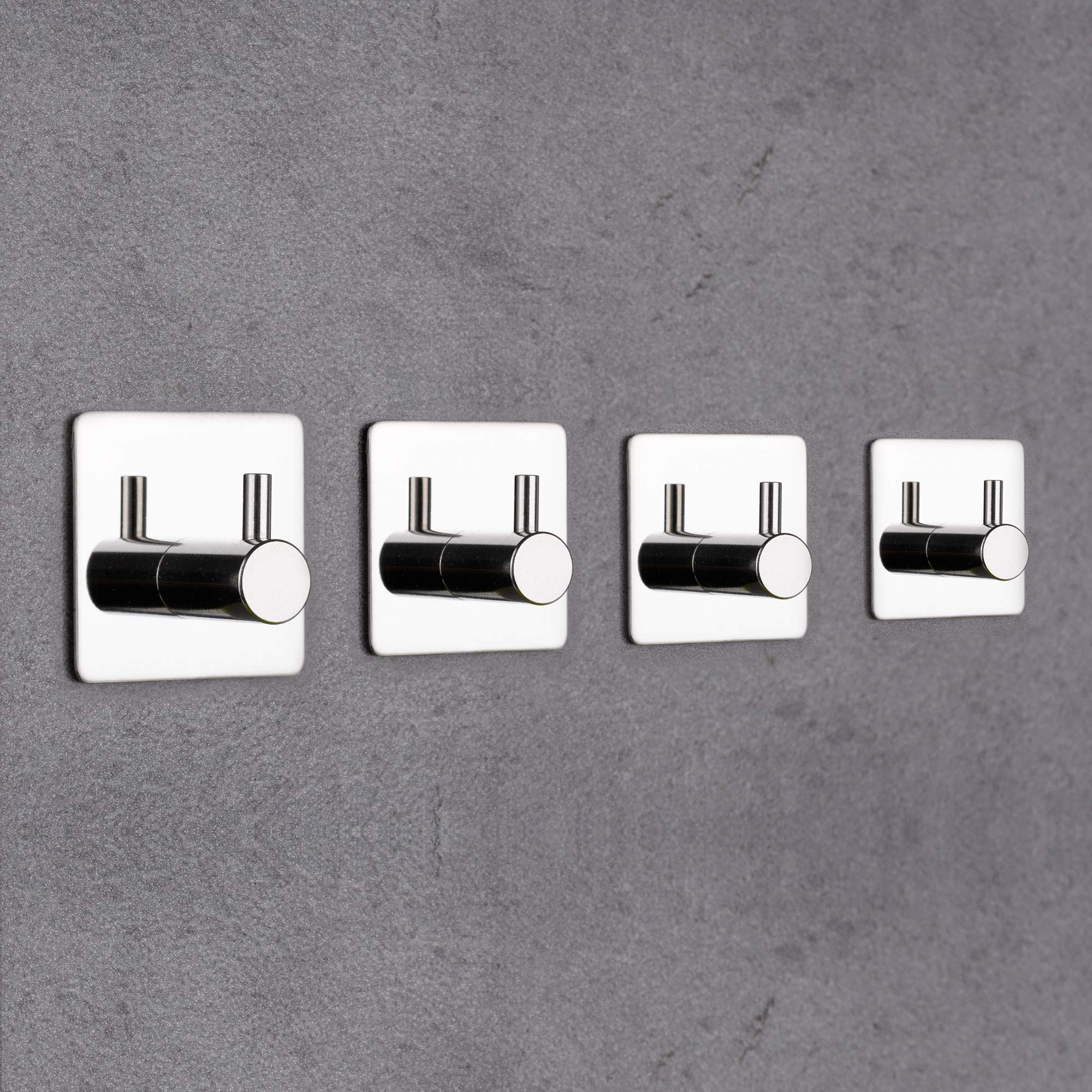 Bylion 4 Pack Silver Adhesive Wall Hooks - Stainless Steel 304 Bathroom Towel Hooks - Heavy Duty Waterproof Hooks for Robes, Towels & Clothes - Perfect for Bathroom, Kitchen, Bedroom & Dorm Organization