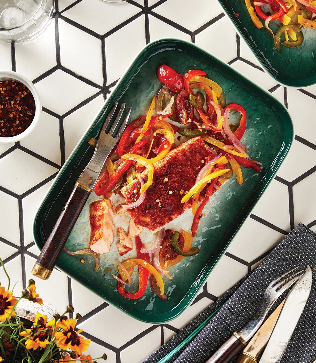 Spicy Braised Salmon with Peppers - Fresh Wild Caught Salmon Fillet Recipe - Perfect for Grilling, Baking & Healthy Dinner Meals