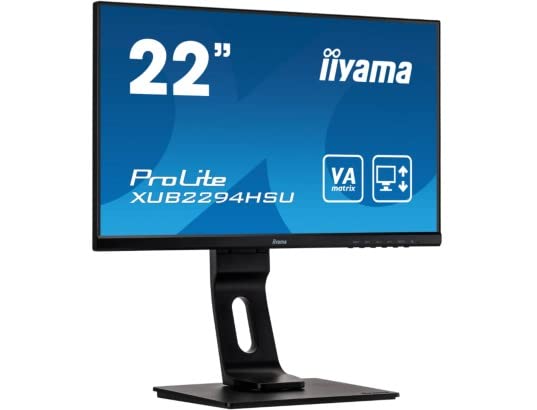 iiyama XUB2294HSU-B1 21.5 Inch Full HD VA LCD Monitor - Slim Bezel, 4ms Response, 250 cd/m² Brightness, HDMI/DisplayPort/VGA, USB Hub, Built-in Speakers, Height Adjustable Stand - Perfect for Home Office, Gaming, and Business Presentations