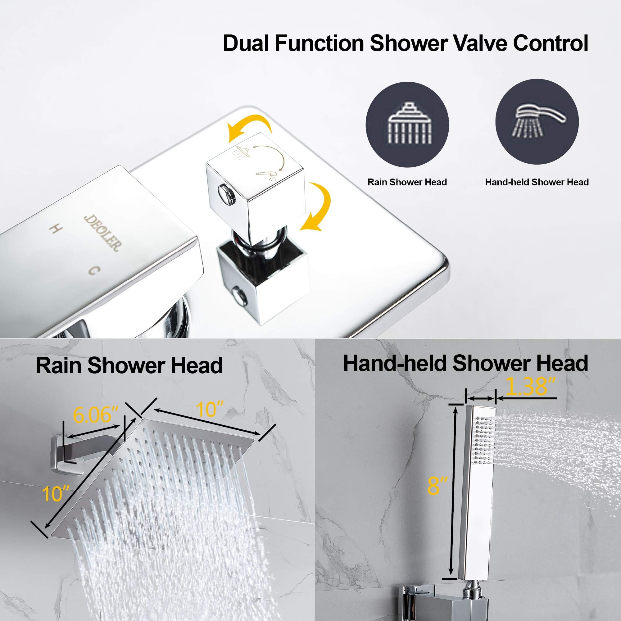 Luxury 10 Inch Wall Mounted Rain Shower System with Handheld Shower - Chrome Bathroom Faucet Set with Rough-in Valve & Trim Kit for Spa-Like Shower Experience