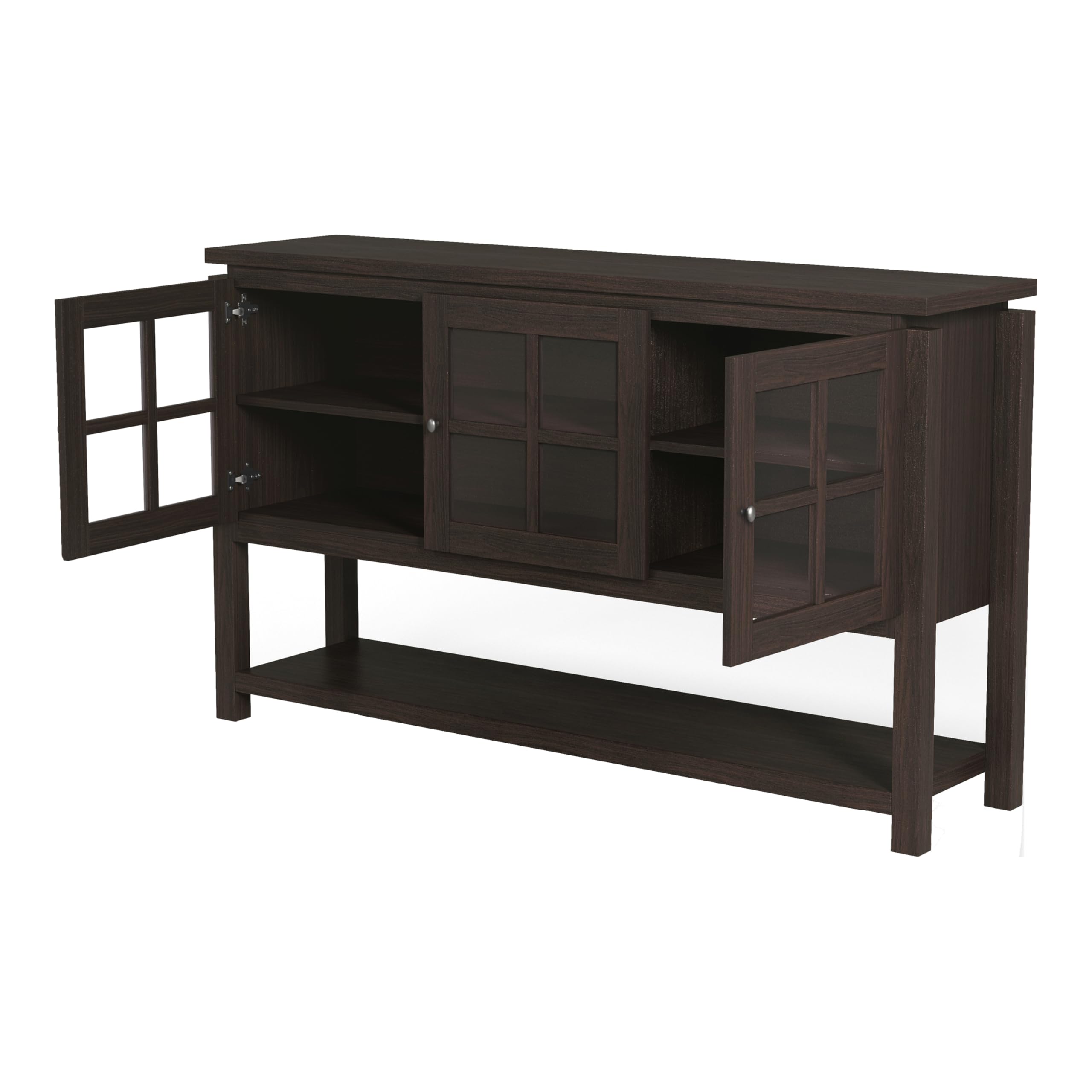 Furniture of America Julianna Farmhouse Sideboard Buffet Cabinet with Storage & Glass Doors - Solid Wood Kitchen Coffee Bar Console Table for Entryway, Dining Room, Living Room - Walnut Finish for Rustic Home Decor & Entertaining
