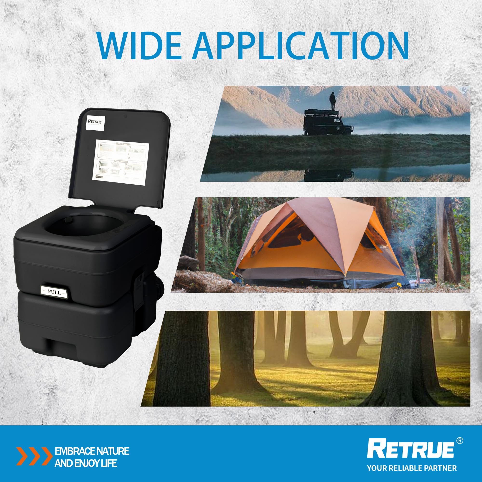 RETRUE 5.3 Gallon Portable Camping Toilet - Leak-Proof Travel Porta Potty with Detachable Waste Tank & Upgraded Flush Pump | Ideal for RV, Boat, Camping & Outdoor Adventures | Perfect for Road Trips, Hiking & Emergency Preparedness