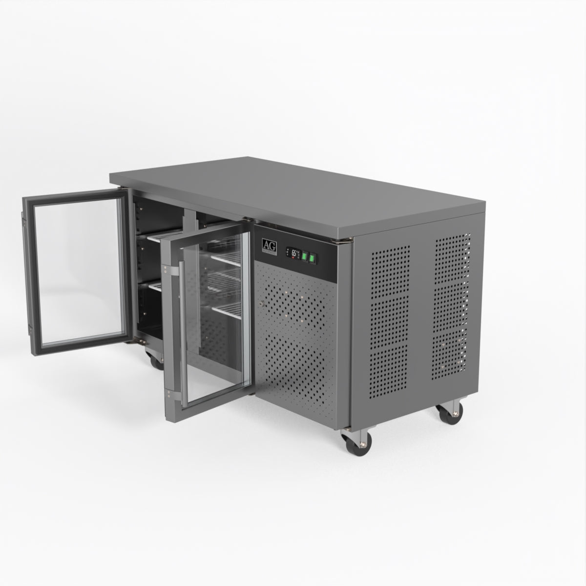 Commercial Glass Door Refrigerator - 2 Door Under Counter Display Fridge 700mm Depth for Restaurants, Cafes & Retail Stores